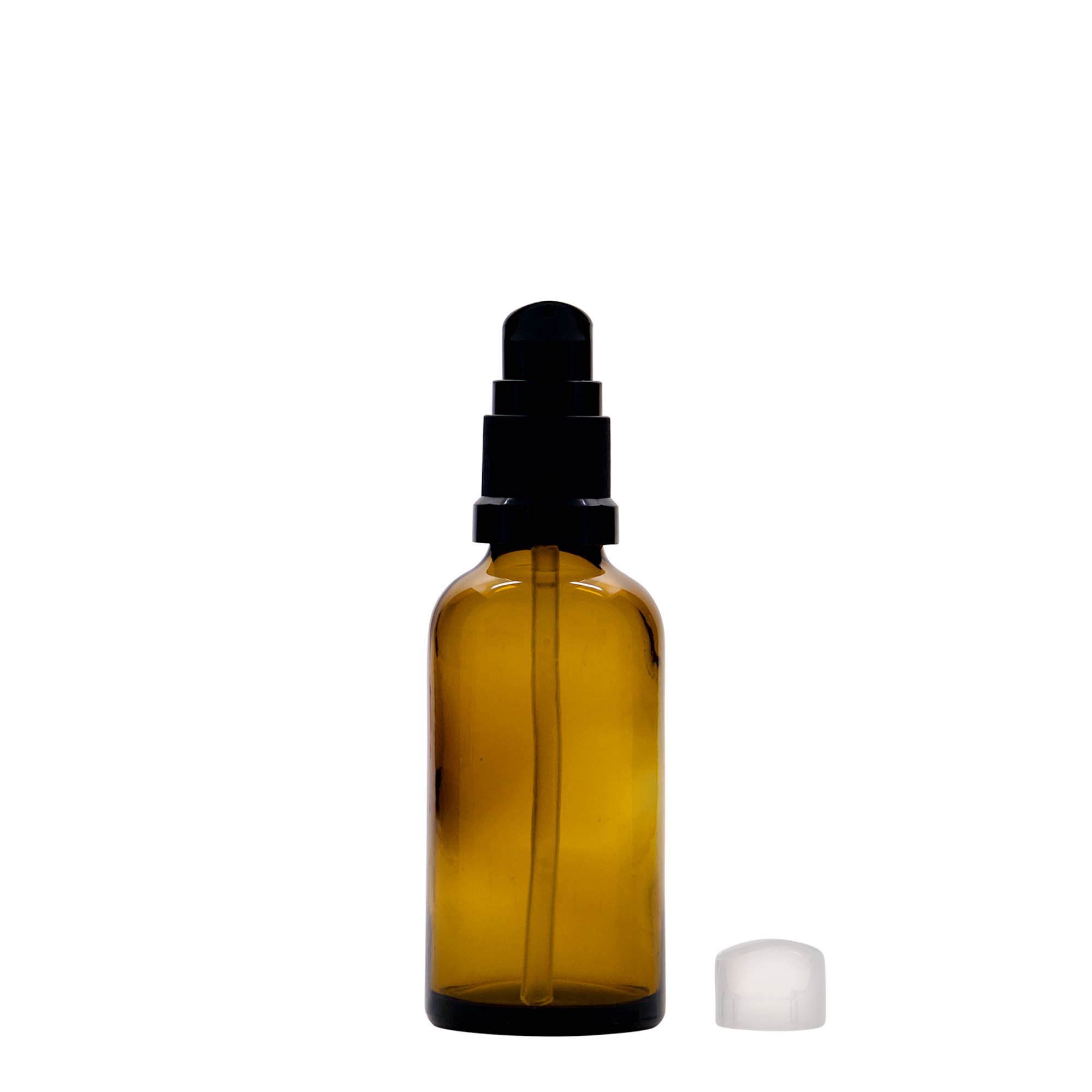 Shishe mjekësore 50 ml me pompë locioni, xham, kafe, gojëzimi: DIN 18