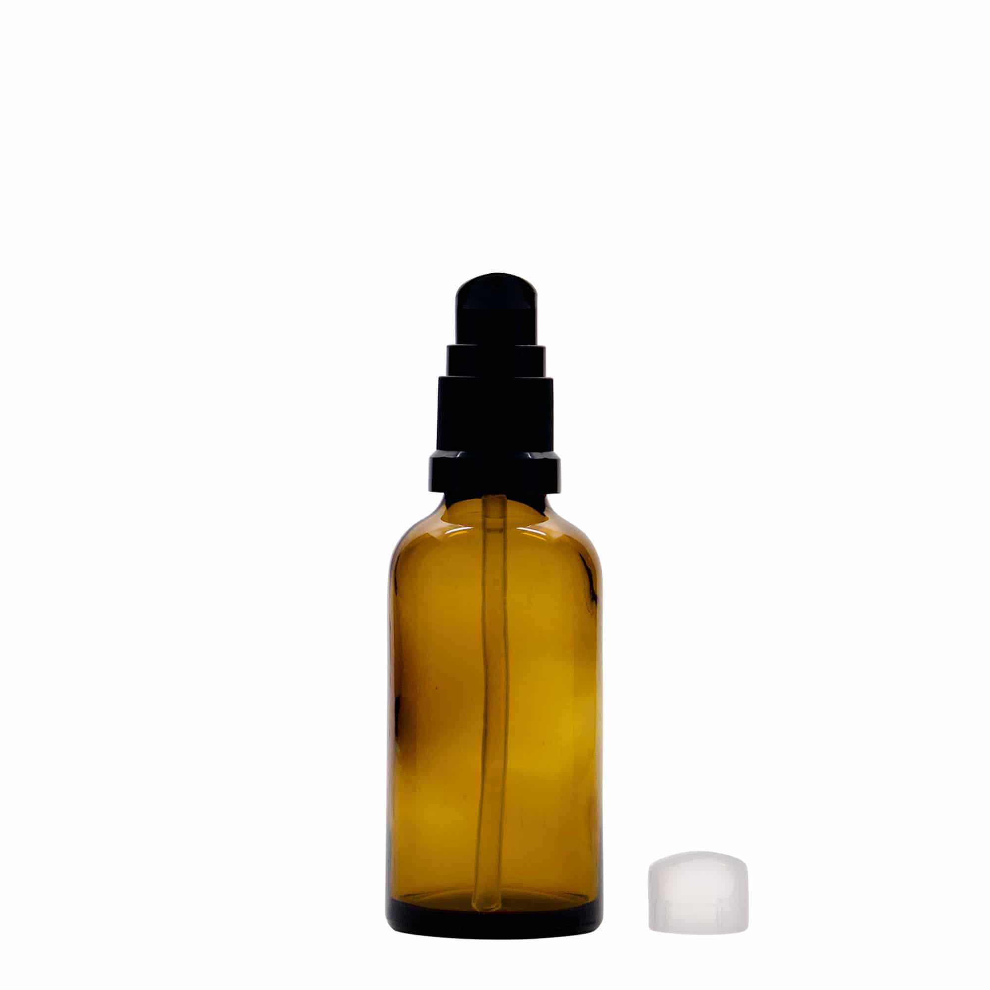 Shishe mjekësore 50 ml me pompë locioni, xham, kafe, gojëzimi: DIN 18 Shishe mjekësore 50 ml me pompë locioni, xham, kafe, gojëzimi: DIN 18