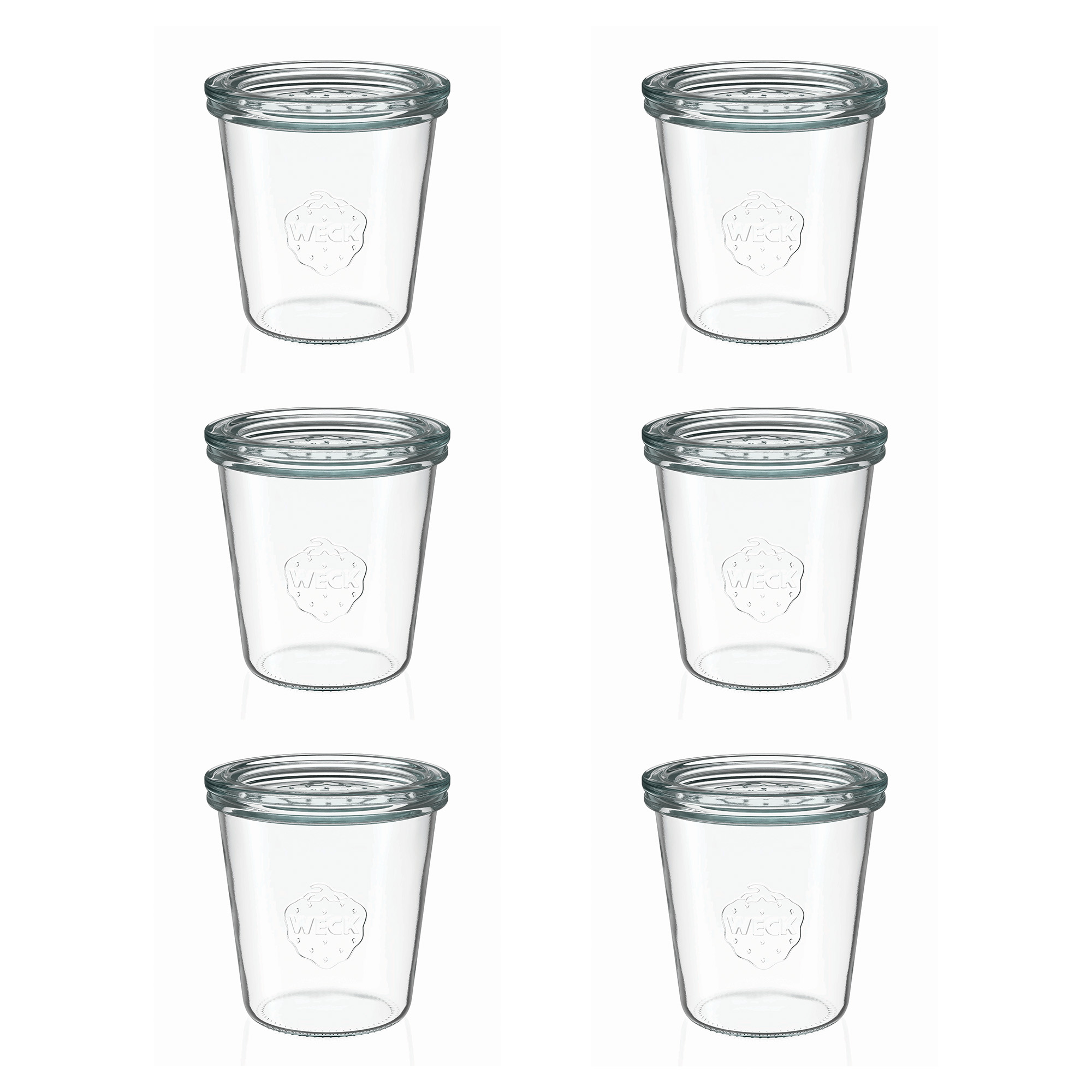 6x 290 ml gjypa WECK me hapje të gjerë e lartë me kapak qelqi RR 80
