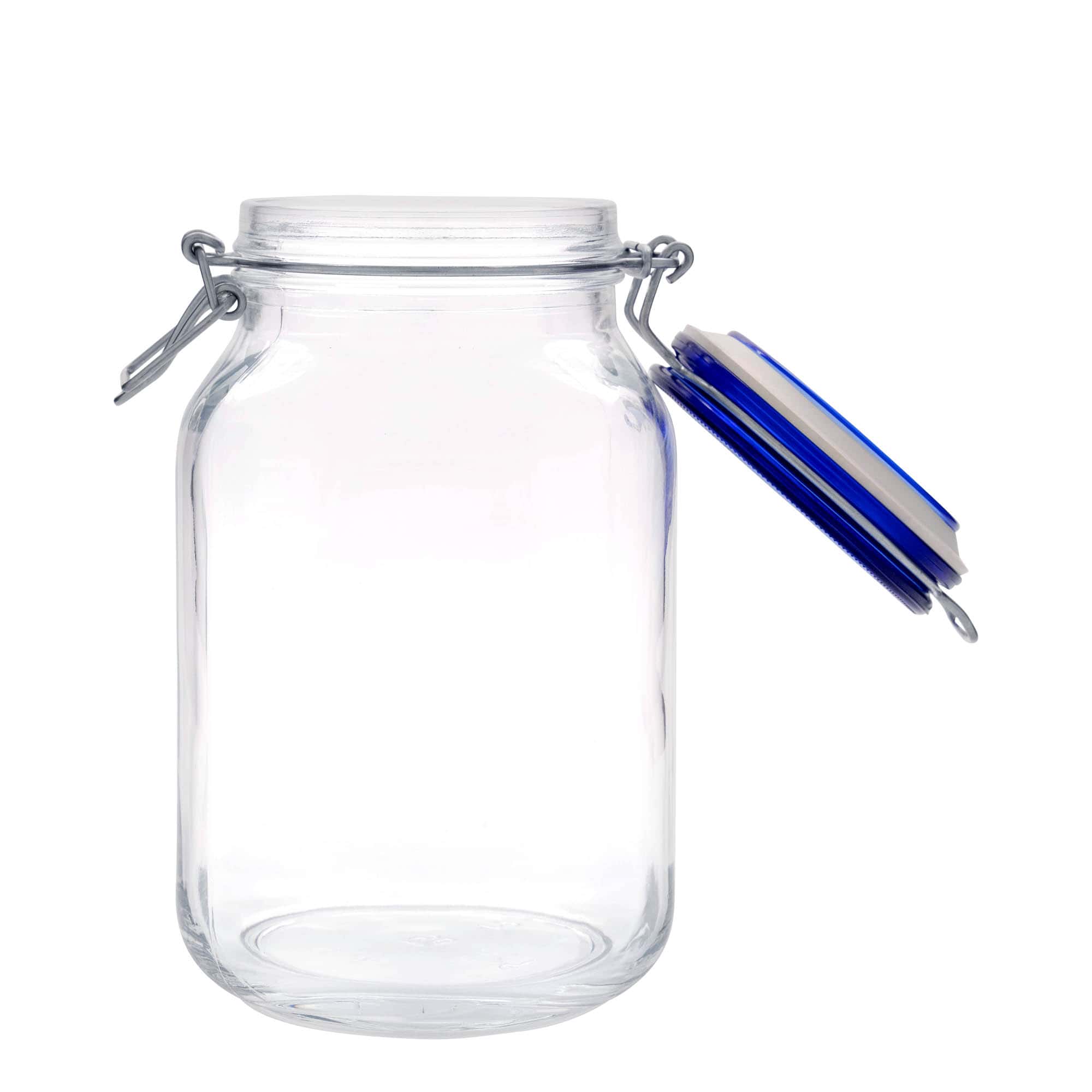 2.000 ml kavanoz me kapak me tela 'Fido' me kapak blu, katror, hapje: mbyllje me kapak me tela 2.000 ml kavanoz me kapak me tela 'Fido' me kapak blu, katror, hapje: mbyllje me kapak me tela