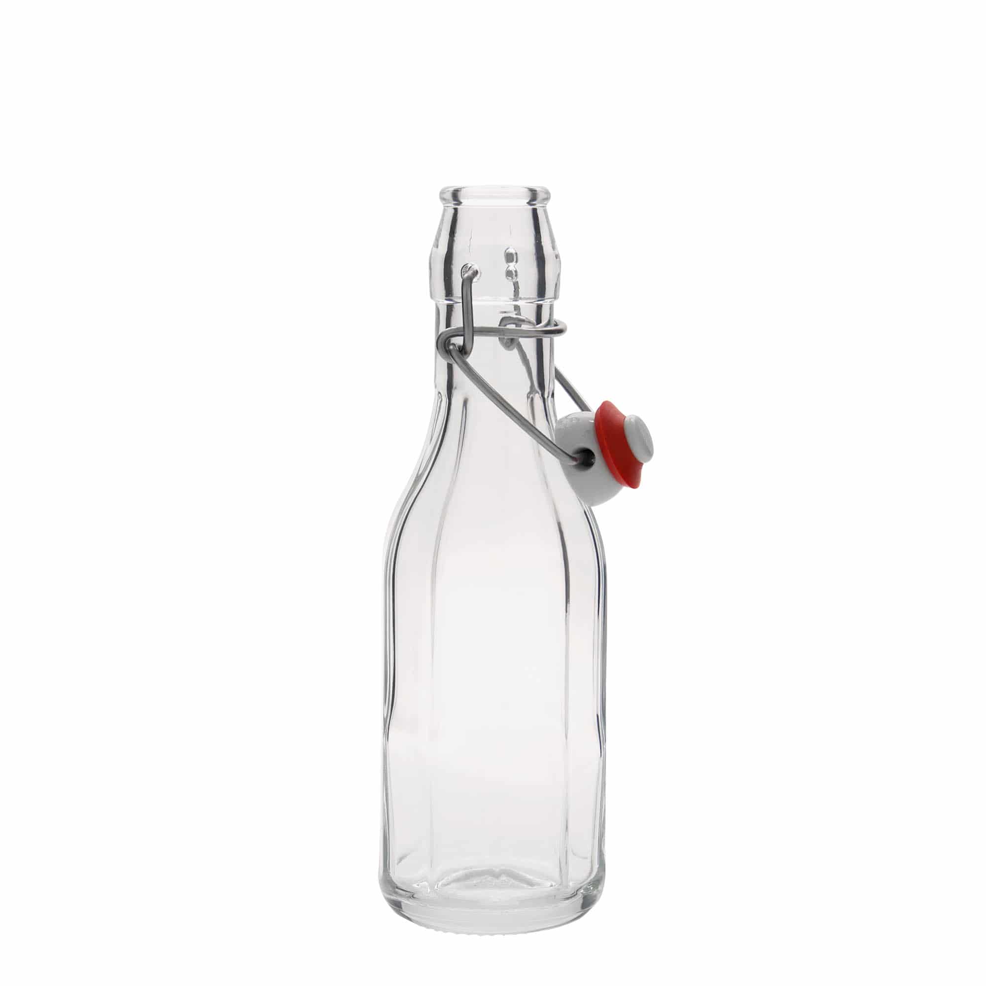 Shishe qelqi 250 ml 'Bravo', tetëkëndore, gojë: mbyllje me kapëse.
