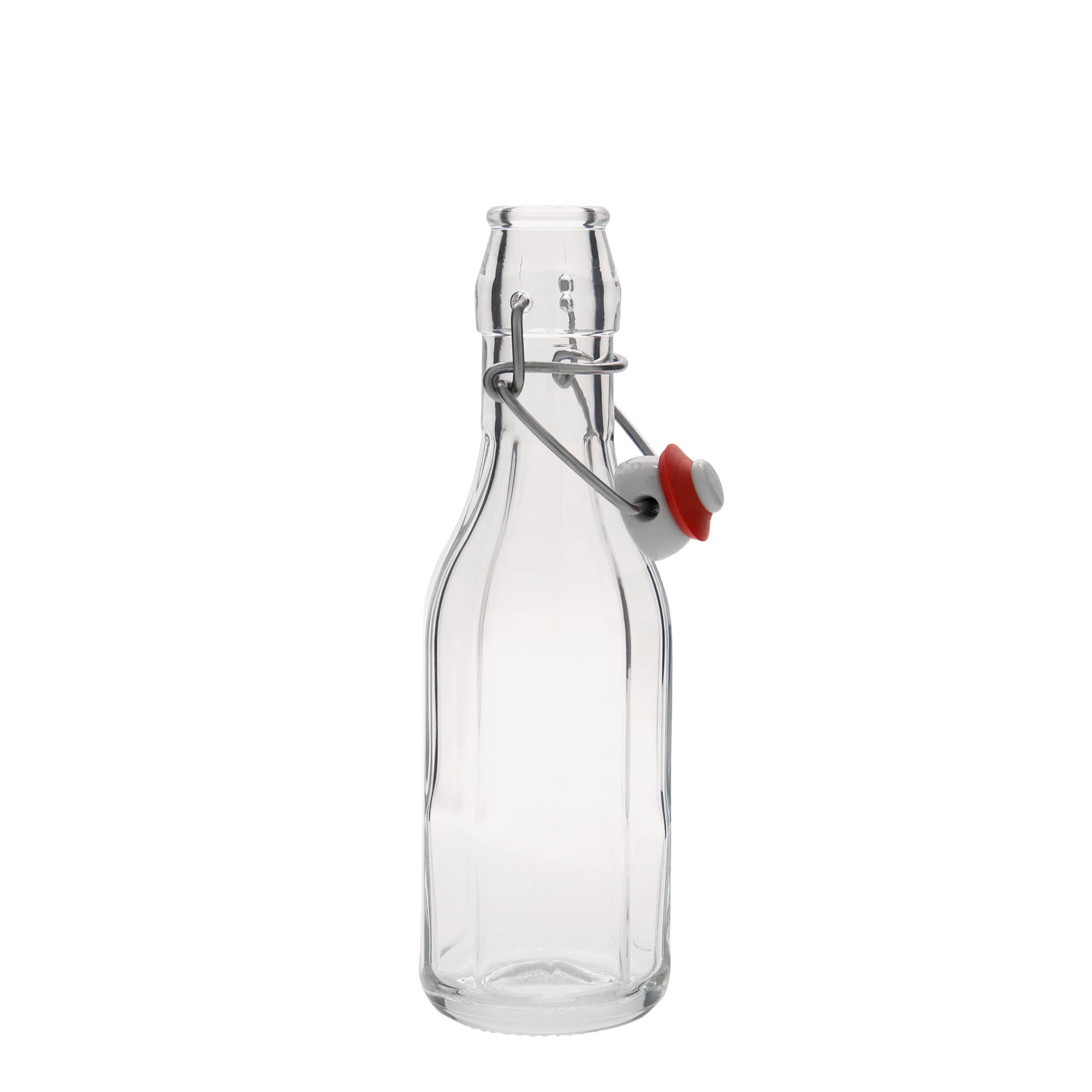 Shishe qelqi 250 ml 'Bravo', tetëkëndore, gojë: mbyllje me kapëse. Shishe qelqi 250 ml 'Bravo', tetëkëndore, gojë: mbyllje me kapëse.