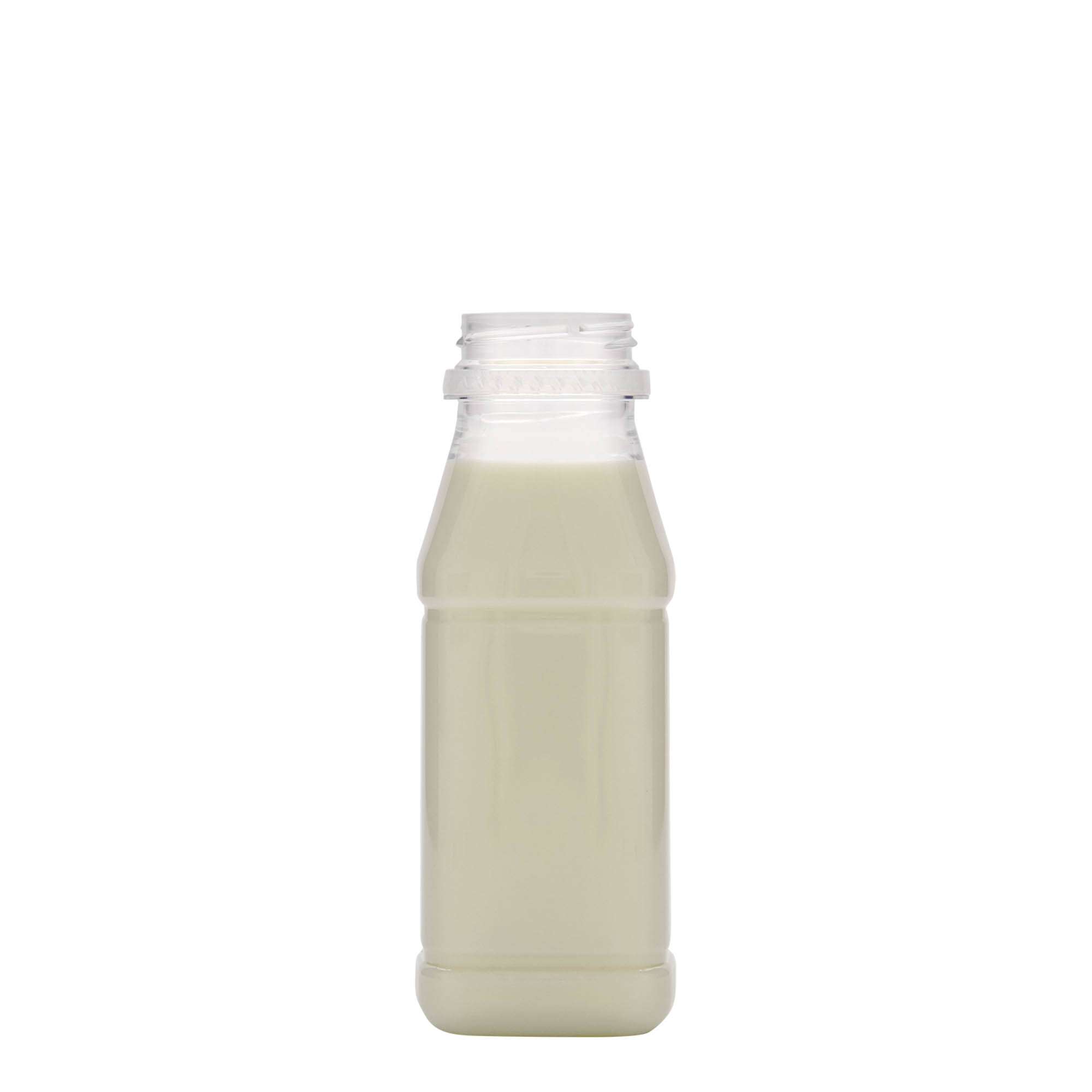 Shishe PET 250 ml 'Milk and Juice Carré', katrore, plastikë, hapje: 38 mm Shishe PET 250 ml 'Milk and Juice Carré', katrore, plastikë, hapje: 38 mm