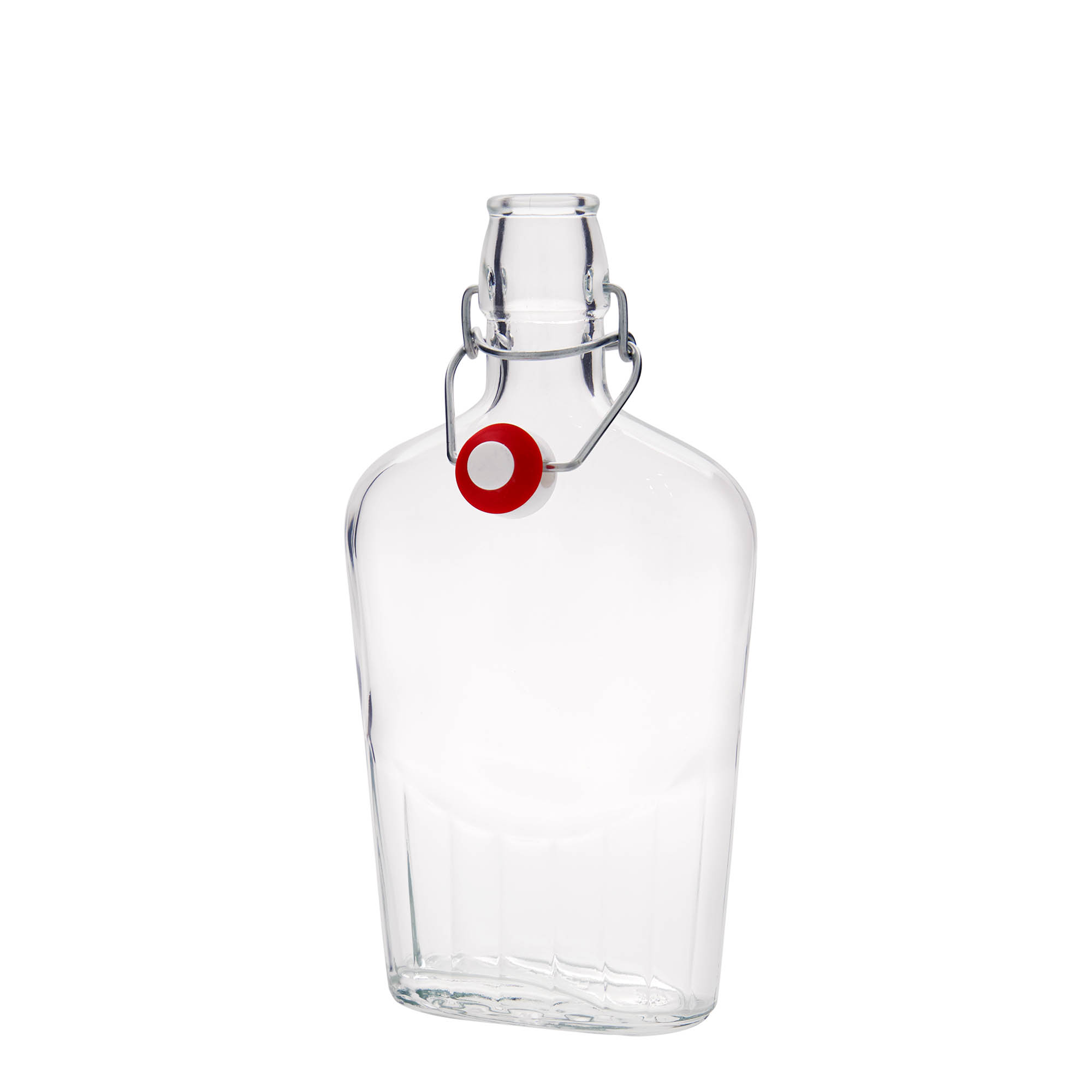 Shishe qelqi 500 ml 'Fiaschetta', ovale, grykë: mbyllje me kapëse.