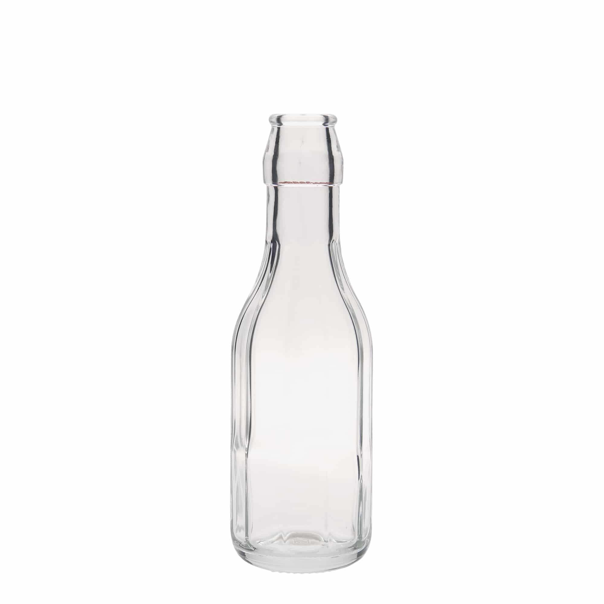 Shishe qelqi 250 ml 'Bravo', tetëkëndore, gojë: mbyllje me kapëse.