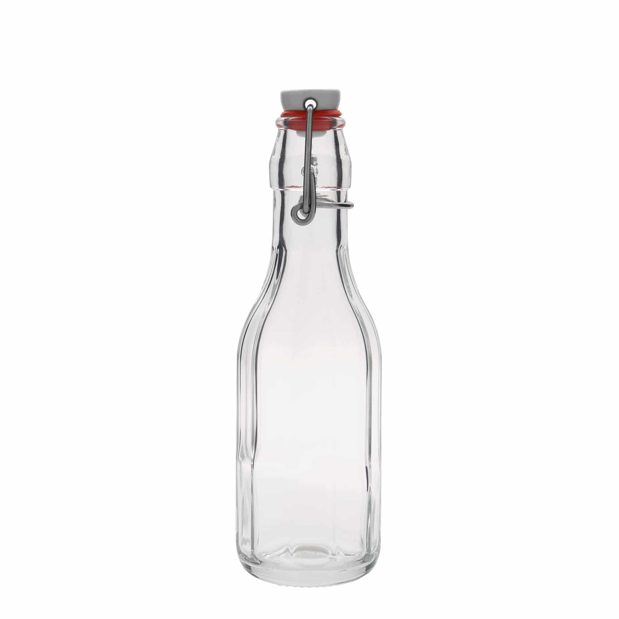 Shishe qelqi 250 ml 'Bravo', tetëkëndore, gojë: mbyllje me kapëse.