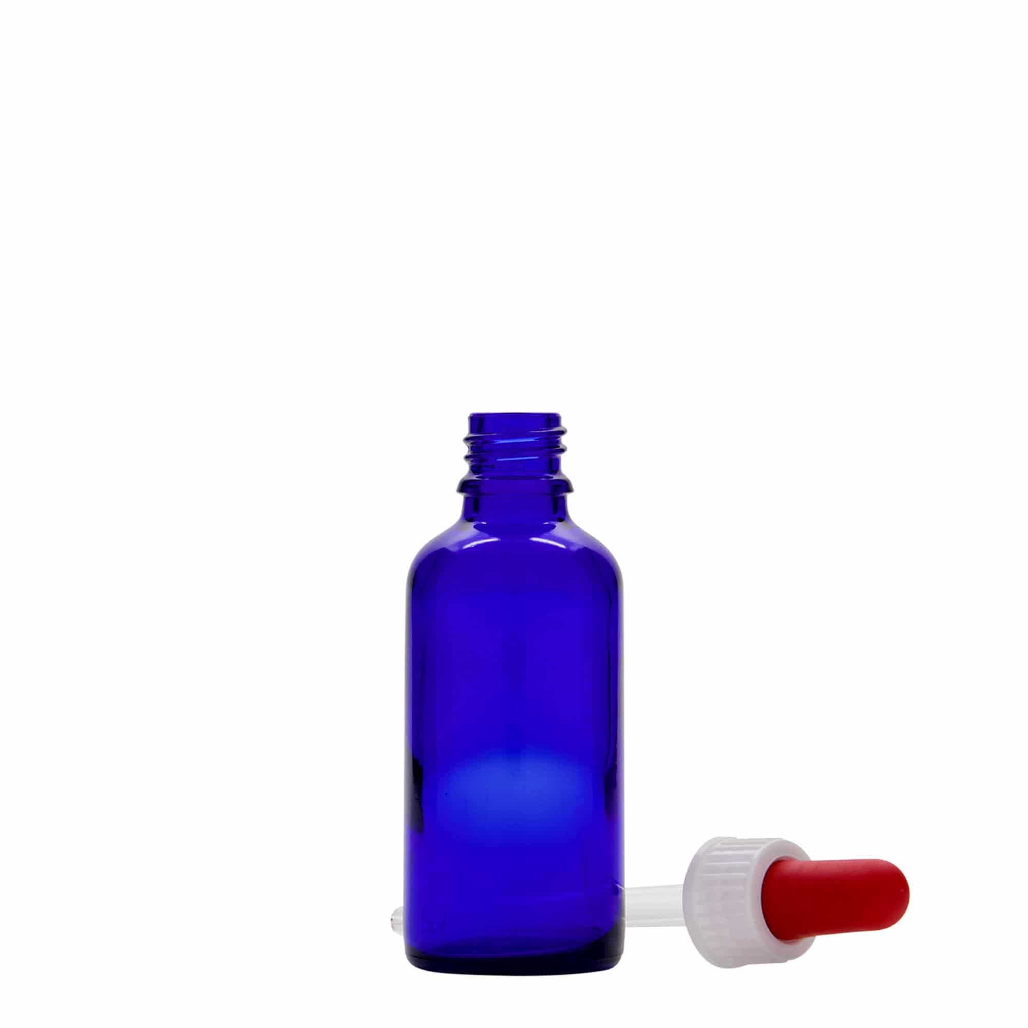 50 ml shishe me pipetë, mjekësore, xham, blu mbretëror-kuqe, hapje: DIN 18