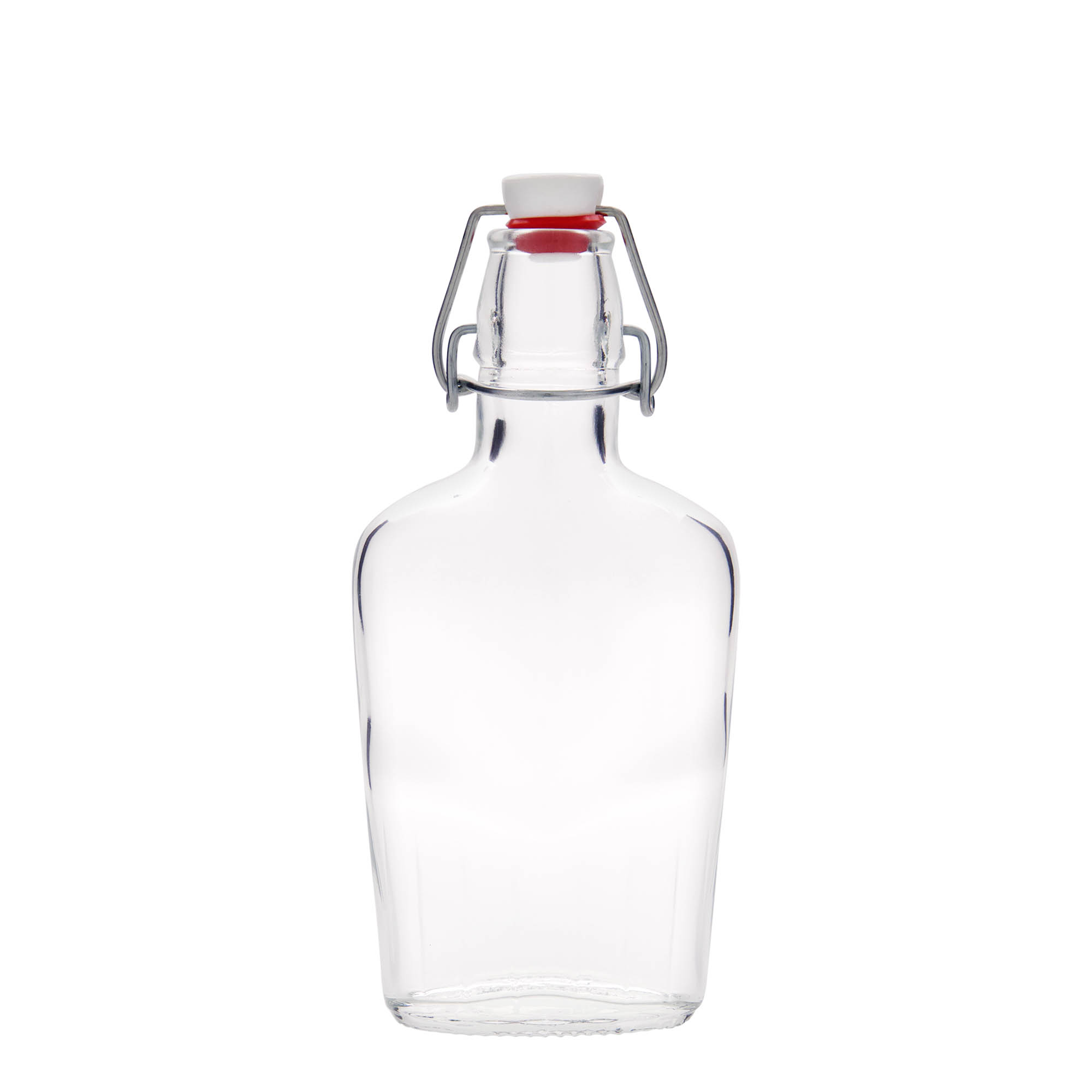 Shishe qelqi 250 ml 'Fiaschetta', ovale, gojë: kapak me kllapë Shishe qelqi 250 ml 'Fiaschetta', ovale, gojë: kapak me kllapë