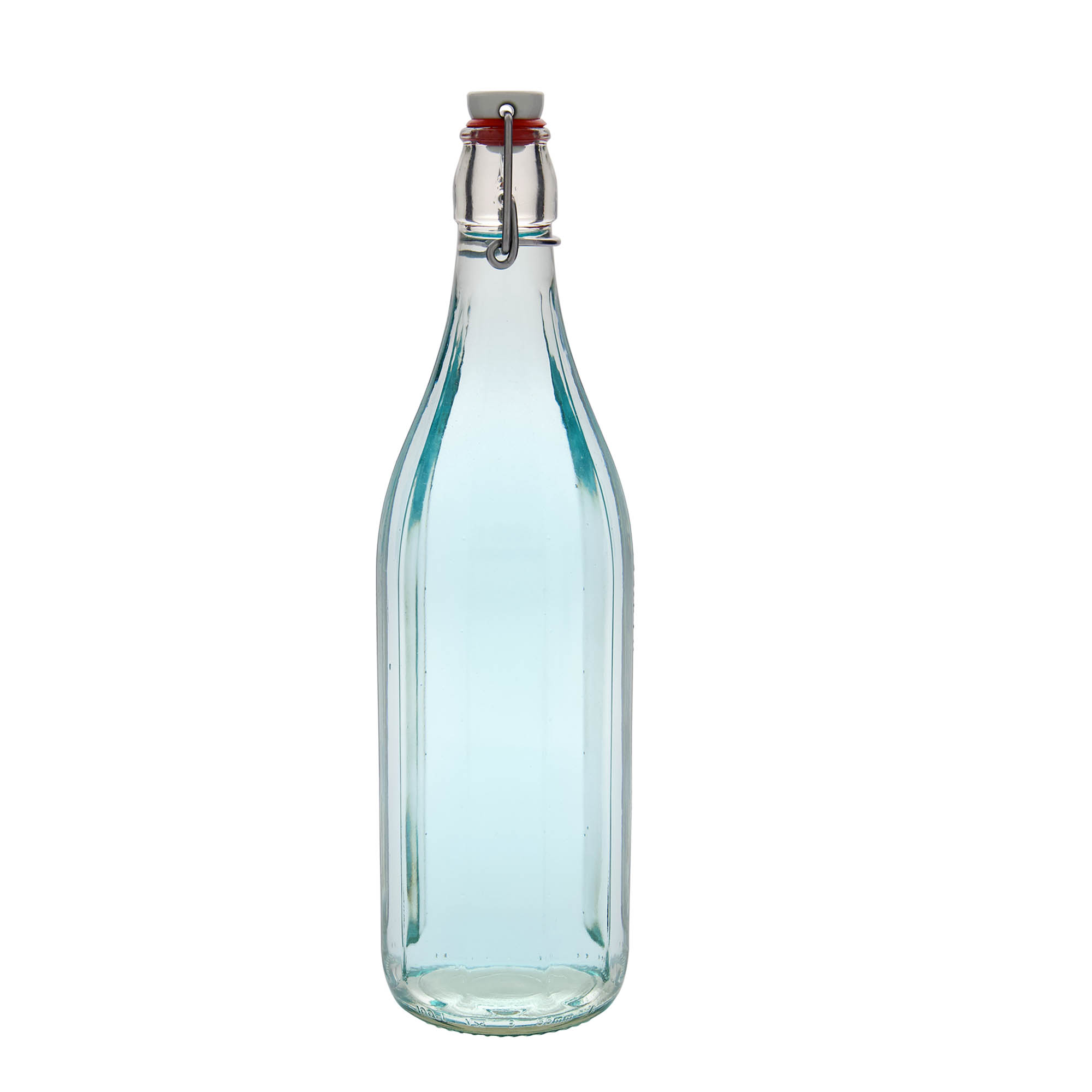 1.000 ml shishe qelqi 'Bravo', tetëkëndore, hapja: mbyllje me kapëse.