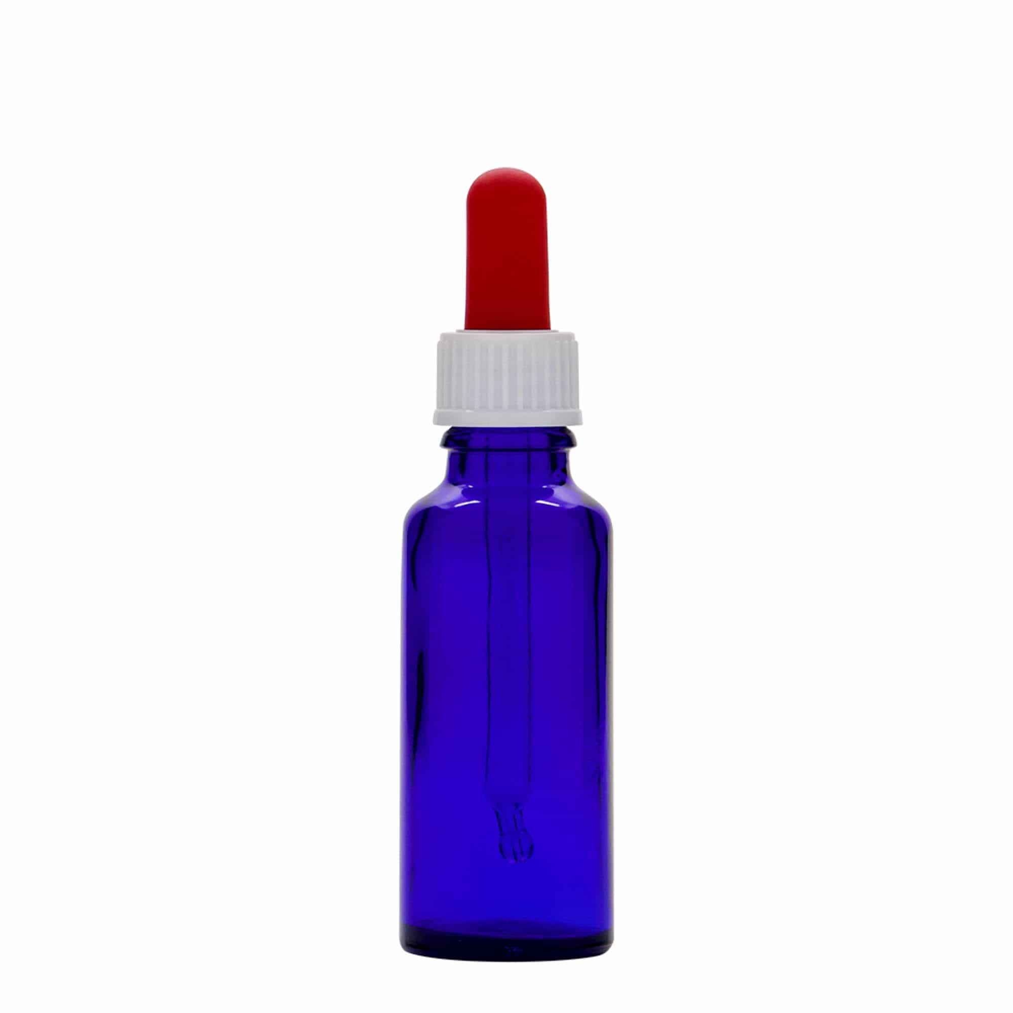 30 ml shishe pipete mjekësore, qelq, blu mbretëror-kuq, gojë: DIN 18