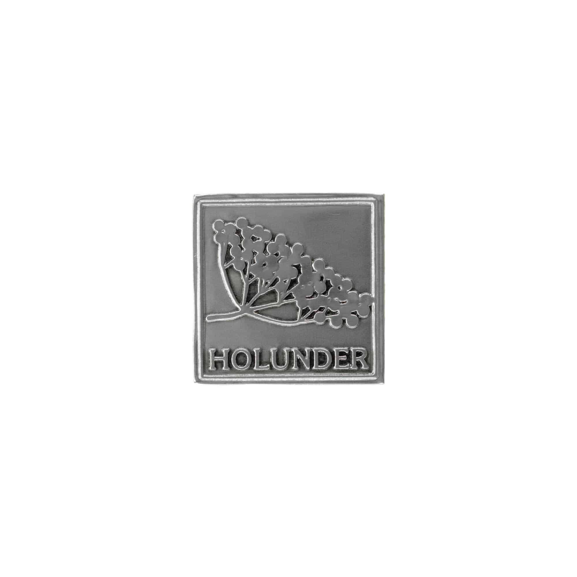 Etiketë prej zinku 'Holunder', katrore, metal, argjend
