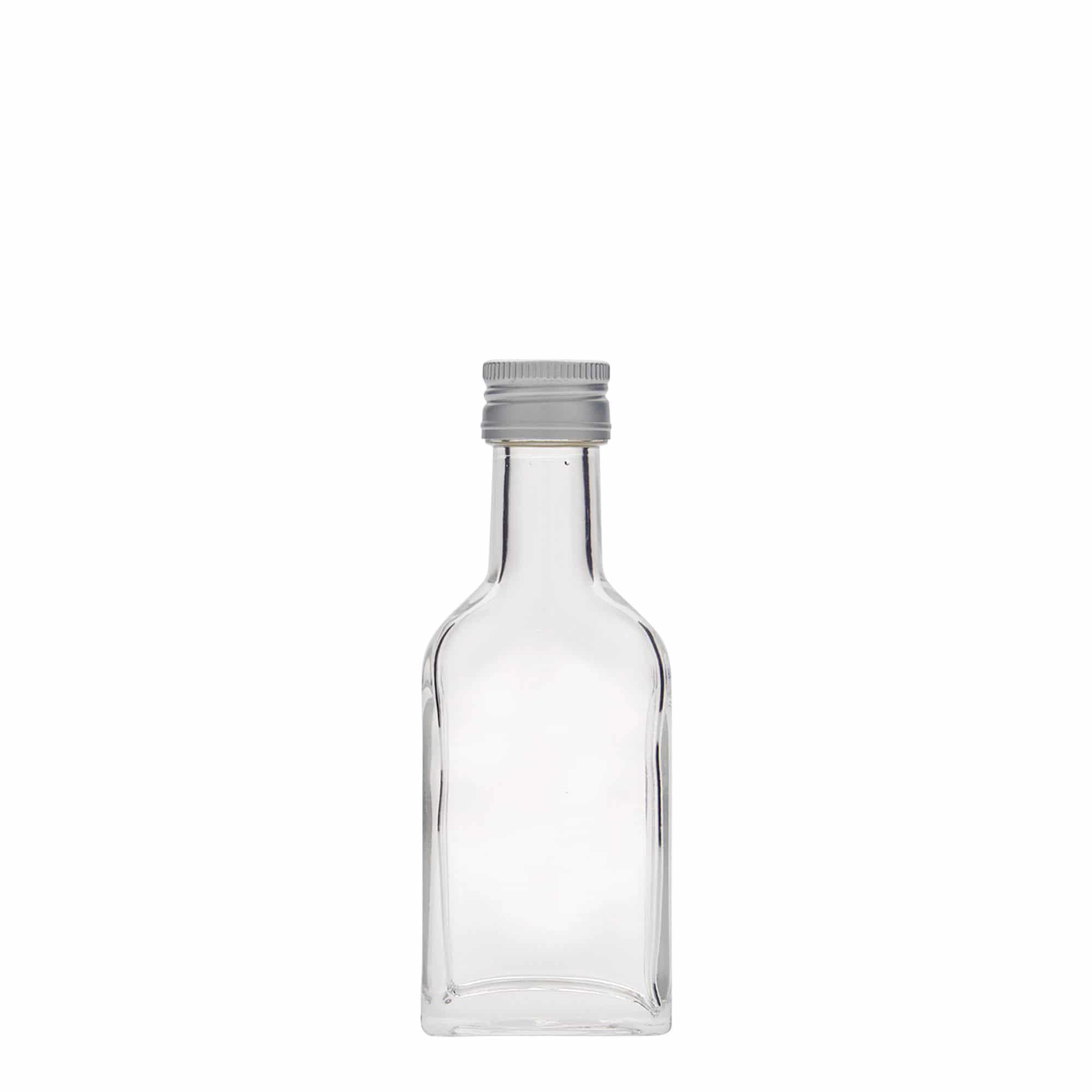 40 ml shishe xhepi me qafë të gjatë, drejtkëndëshe, xham, gojë: PP 22