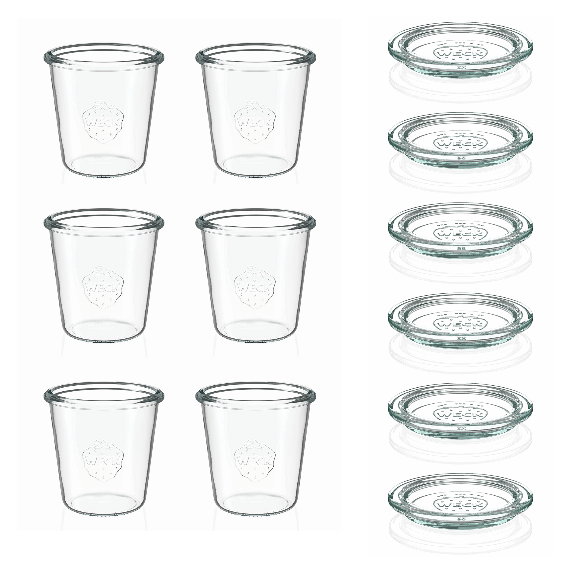 6x 290 ml gjypa WECK me hapje të gjerë e lartë me kapak qelqi RR 80