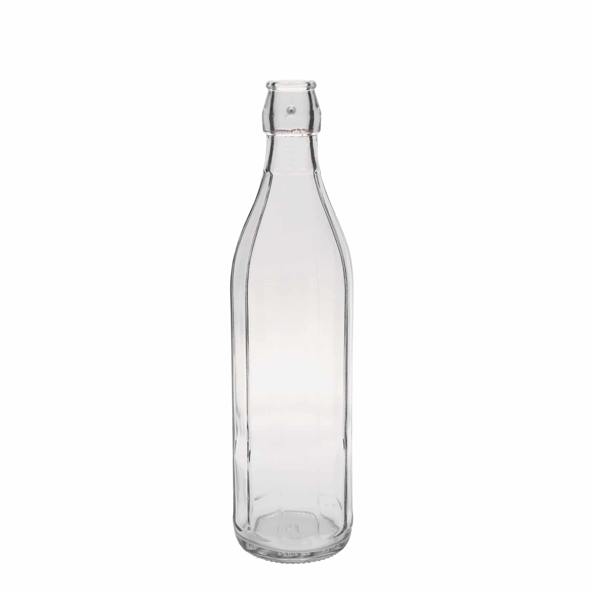 Shishe qelqi 750 ml 'Bravo', tetëkëndëshe, gojë: mbyllje me kapëse.