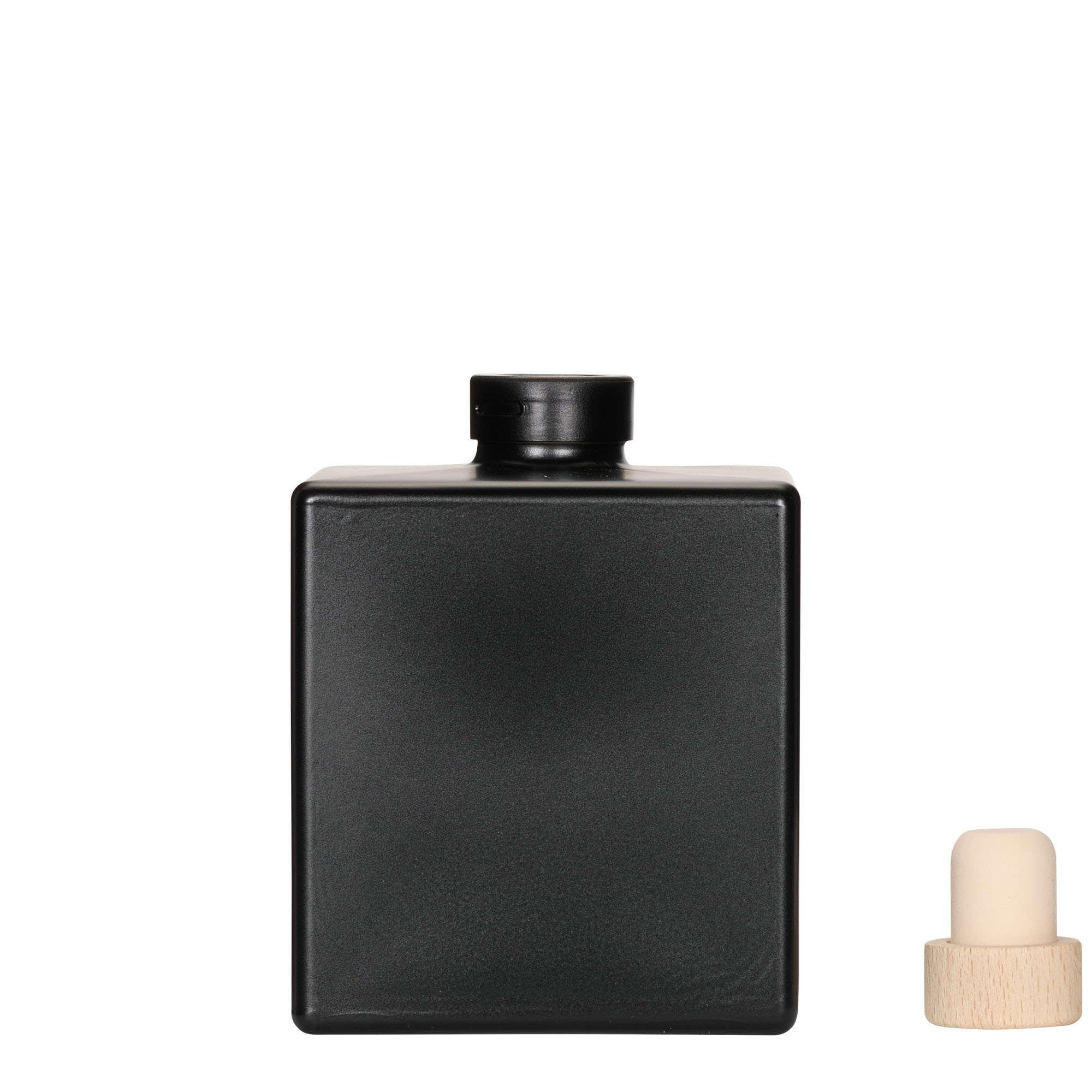Shishe qelqi 500 ml 'Cube', katrore, e zezë, gojë: kork Shishe qelqi 500 ml 'Cube', katrore, e zezë, gojë: kork