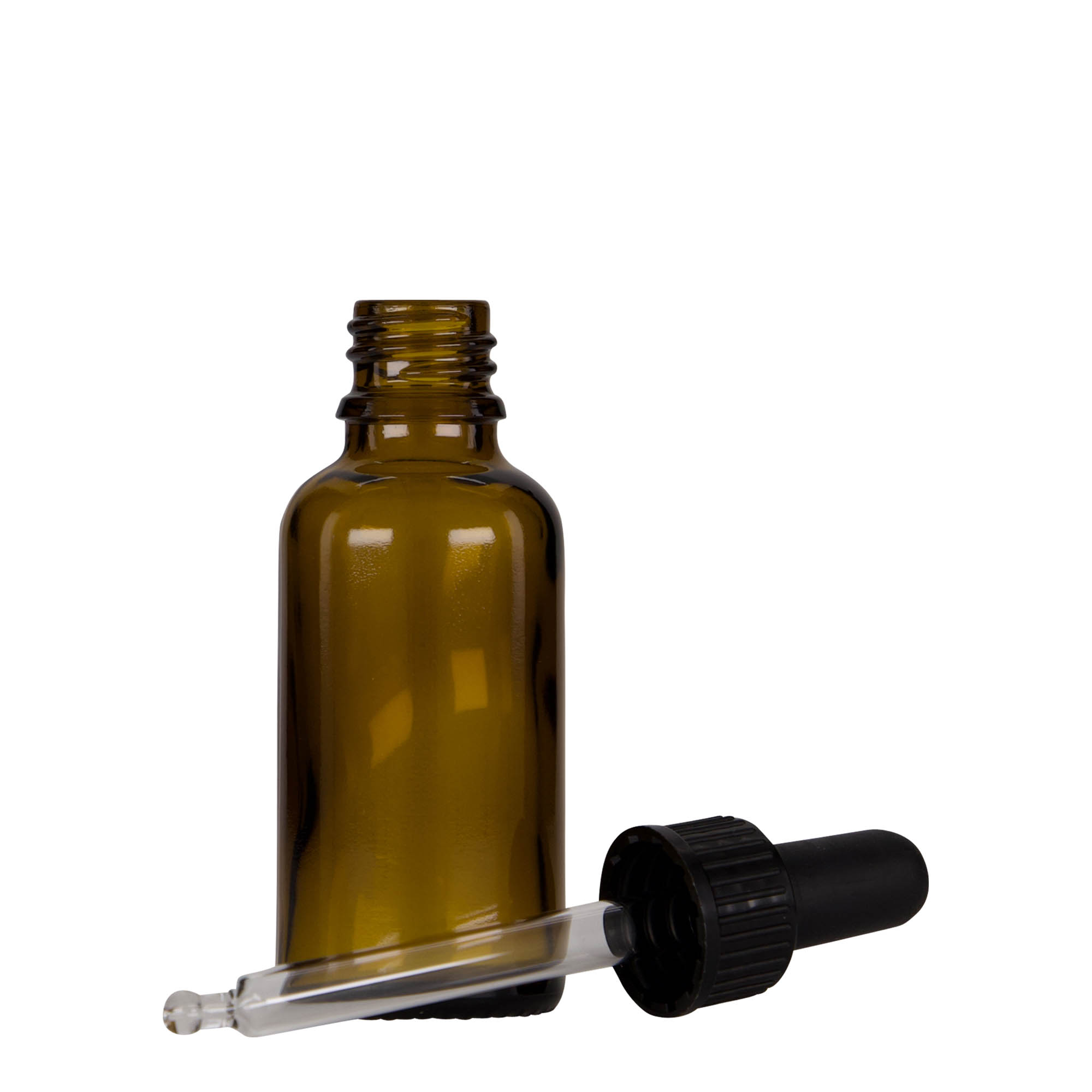 30 ml shishe me pipetë, mjekësore, qelq, kafe-e zezë, gojë: DIN 18
