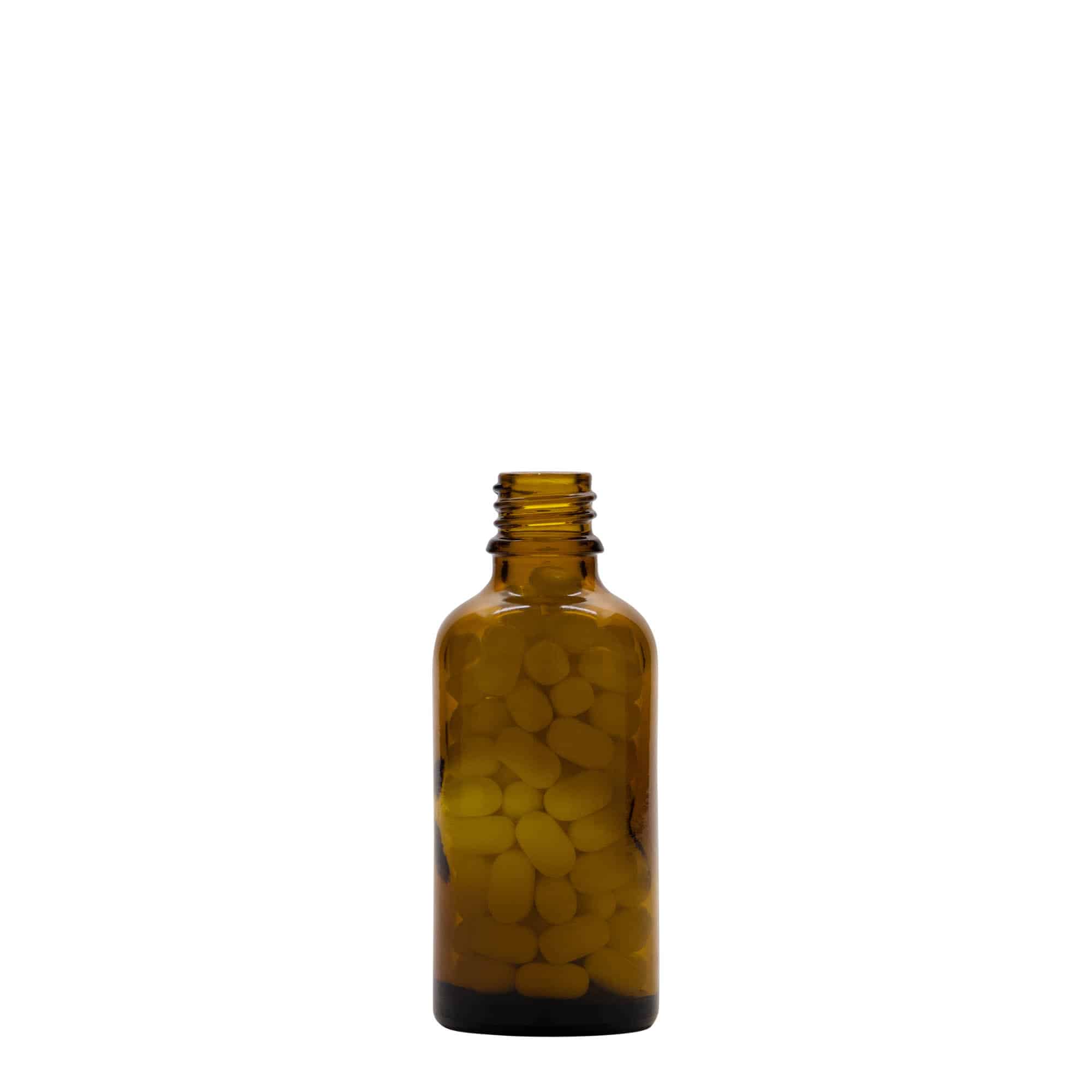 Shishe mjekësore 50 ml, qelq, kafe, hapja: DIN 18