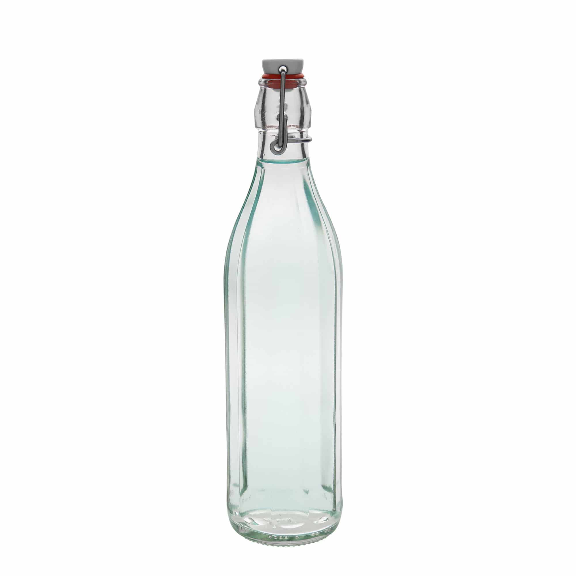 Shishe qelqi 750 ml 'Bravo', tetëkëndëshe, gojë: mbyllje me kapëse.