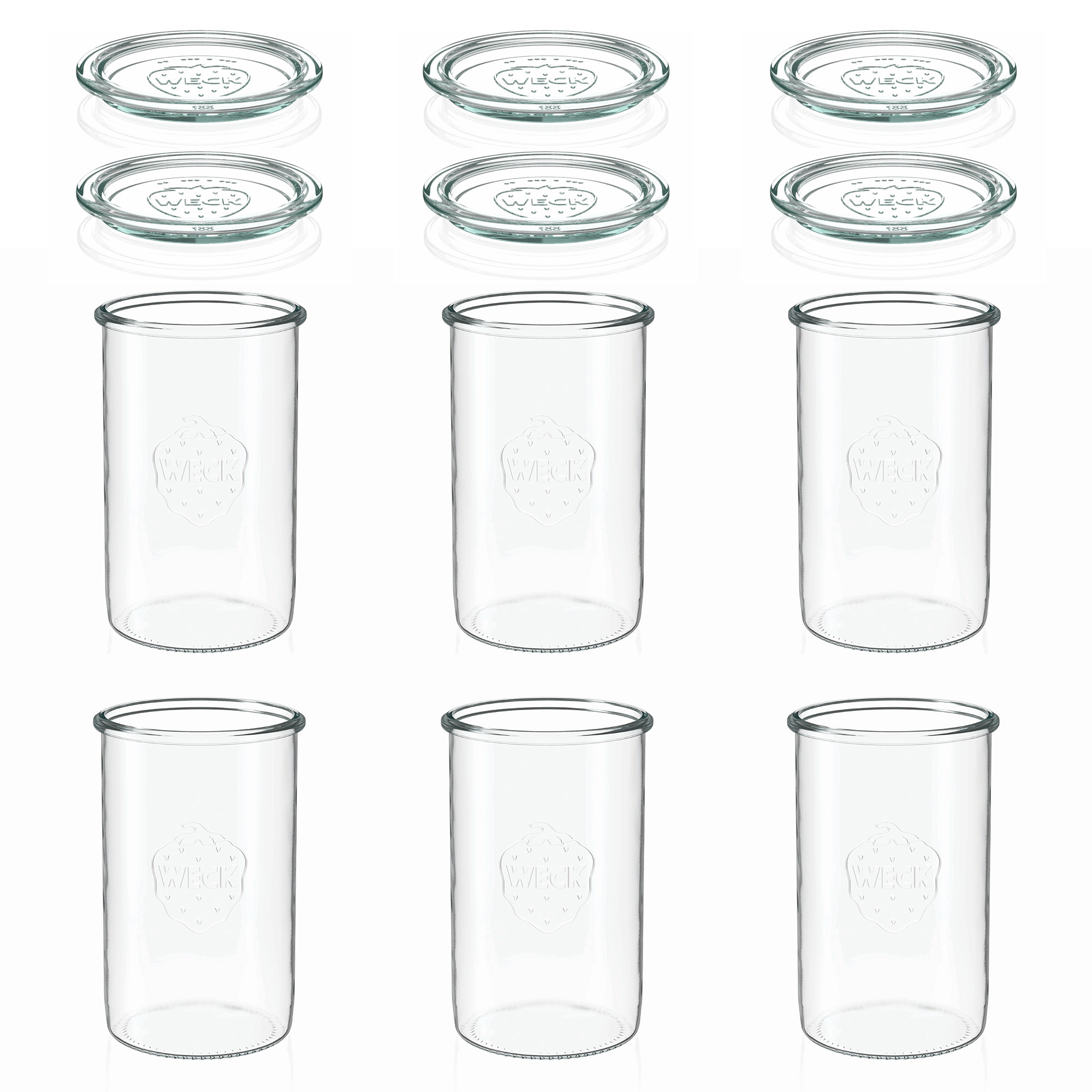 6x 1000 ml gjypa WECK me hapje të gjerë me kapak qelqi RR 100