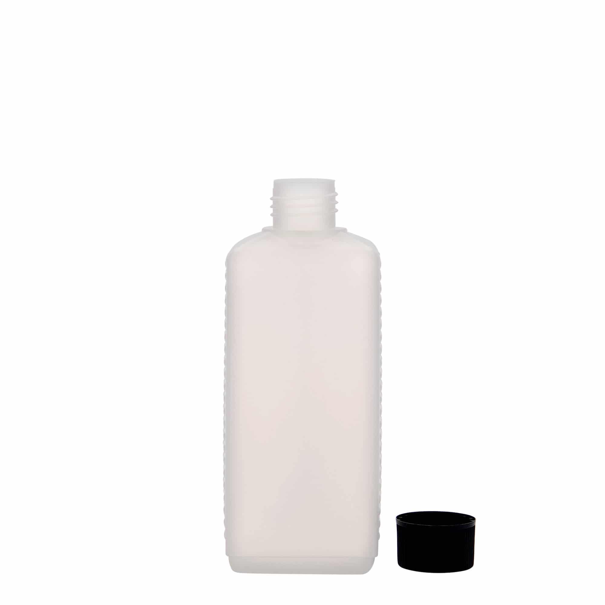 250 ml shishe kanister, drejtkëndëshe, plastikë HDPE, natyrale, gojëzimi: DIN 25 EPE