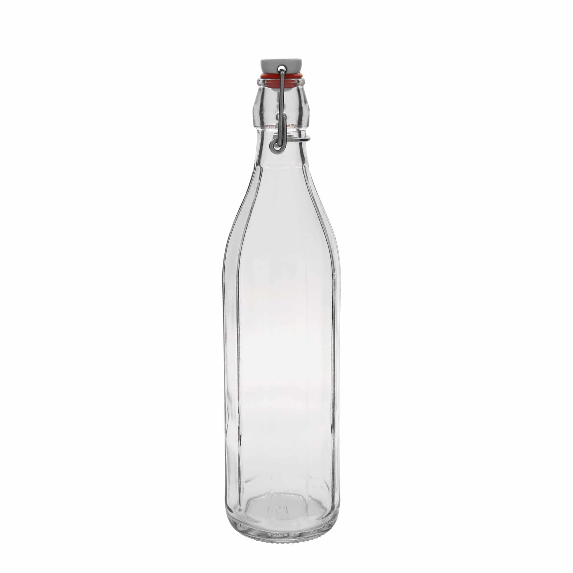 Shishe qelqi 750 ml 'Bravo', tetëkëndëshe, gojë: mbyllje me kapëse.