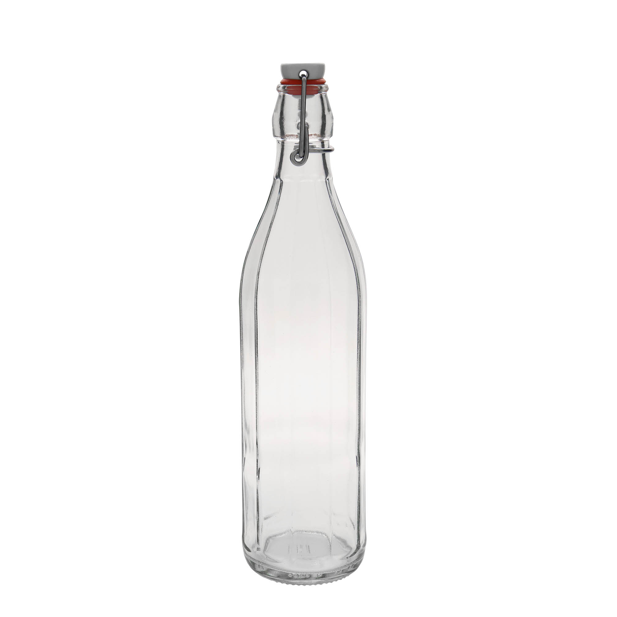 Shishe qelqi 750 ml 'Bravo', tetëkëndëshe, gojë: mbyllje me kapëse.