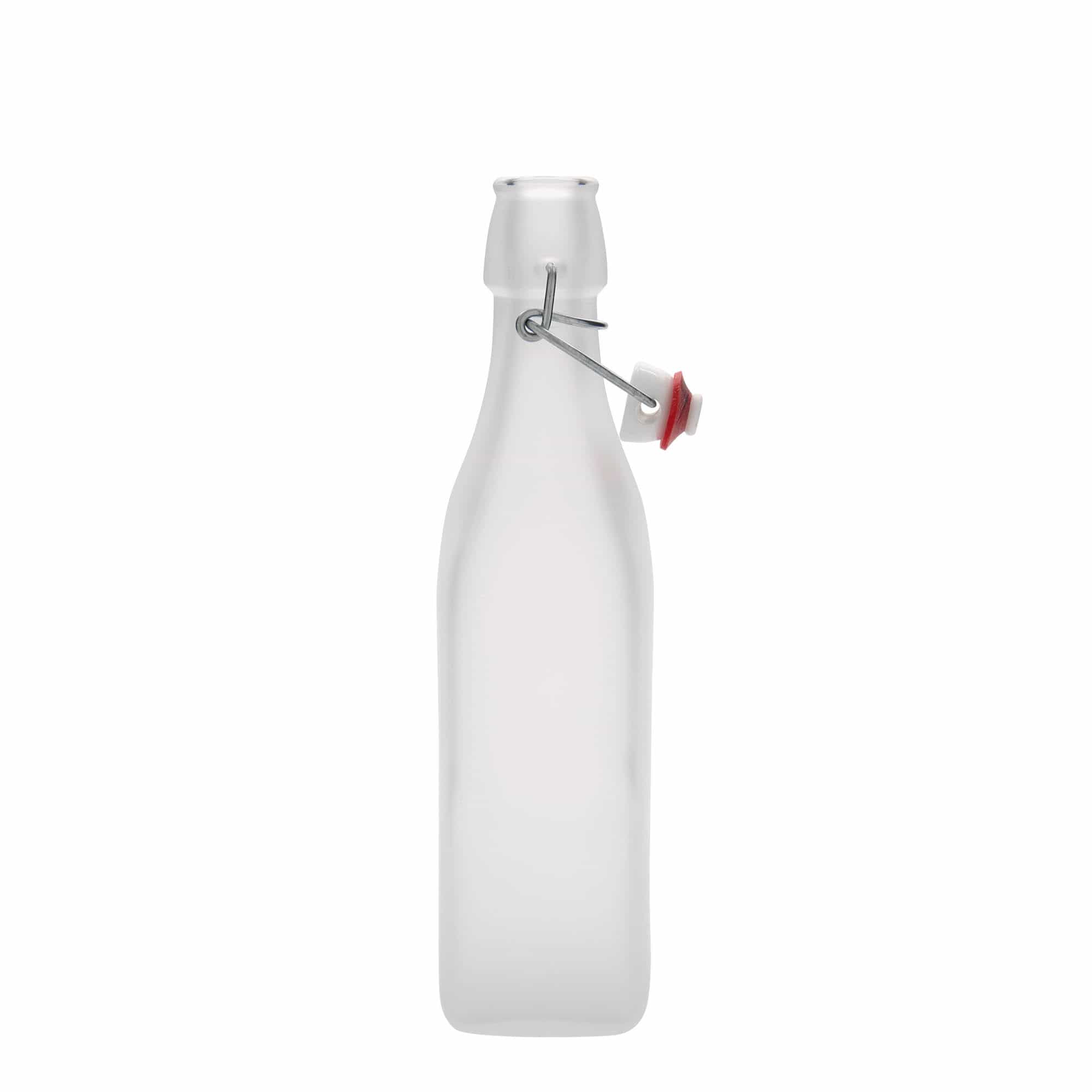Shishe qelqi 500 ml 'Swing, katrore, e bardhë, gojë: mbyllje me kapëse'