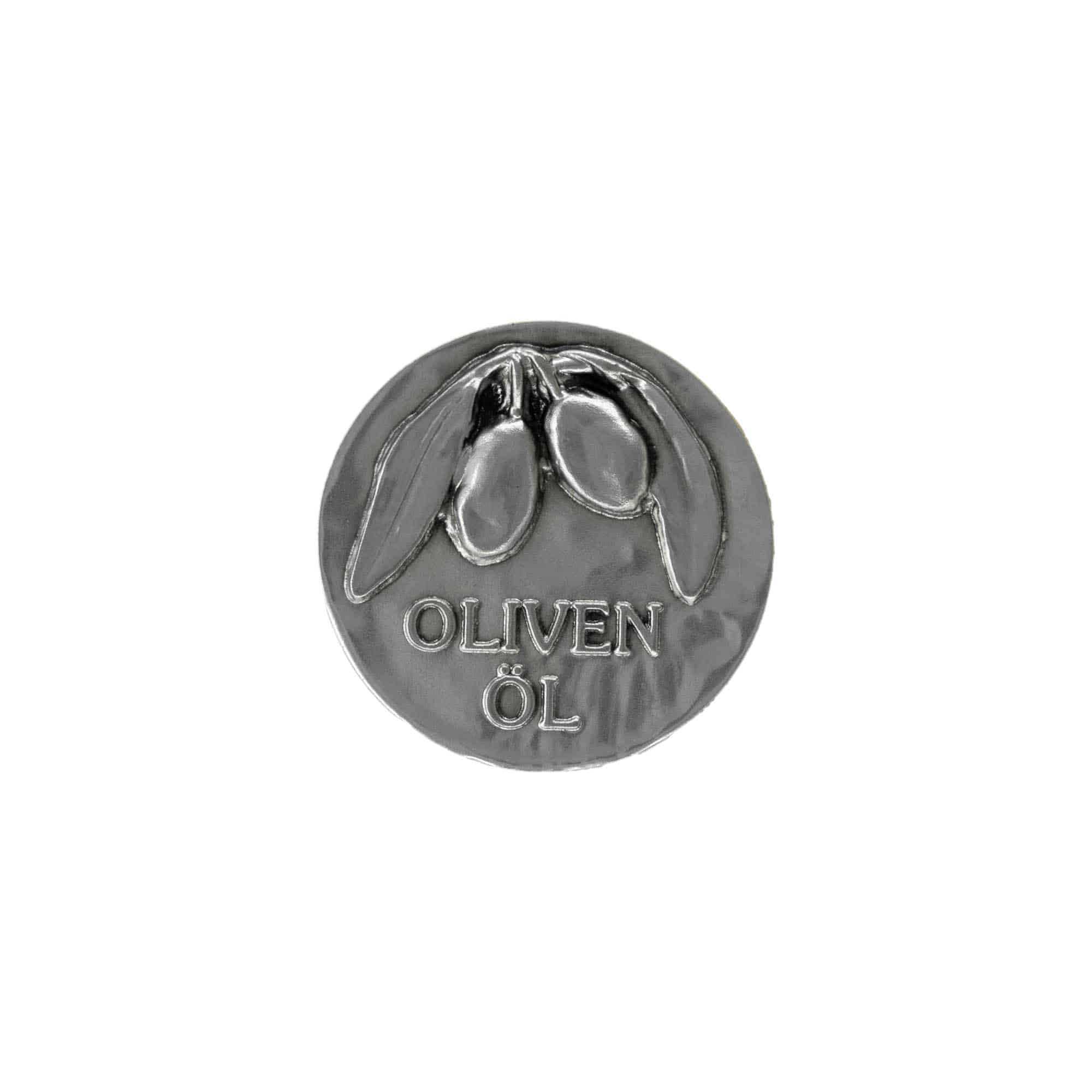 Etiketë prej zinku 'Vaj ulliri', metal, argjend