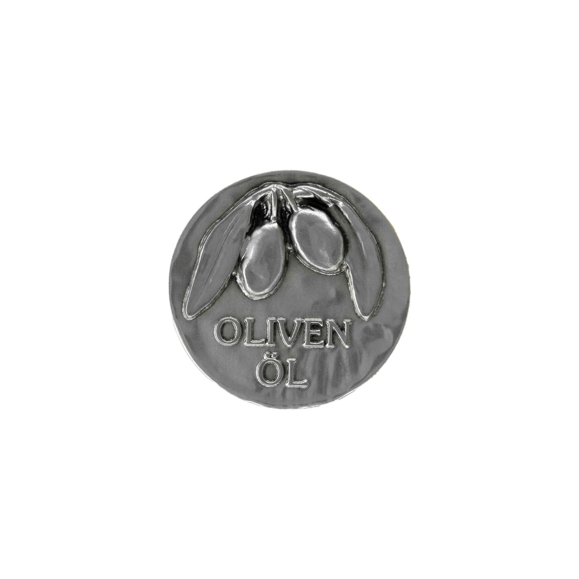 Etiketë prej zinku 'Vaj ulliri', metal, argjend Etiketë prej zinku 'Vaj ulliri', metal, argjend
