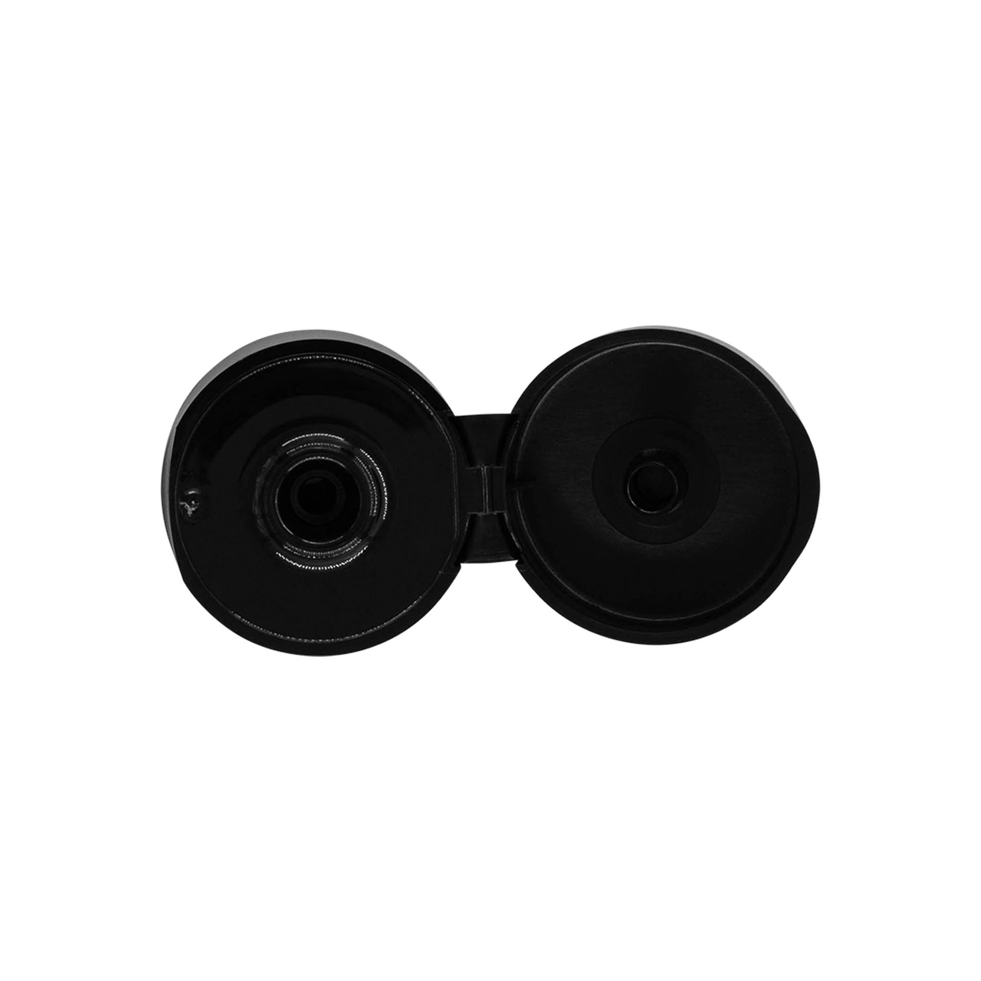 Kapak me vidë me nyje të palosshëm, plastikë PP, e zezë, për gojëzën: 24/410 Kapak me vidë me nyje të palosshëm, plastikë PP, e zezë, për gojëzën: 24/410