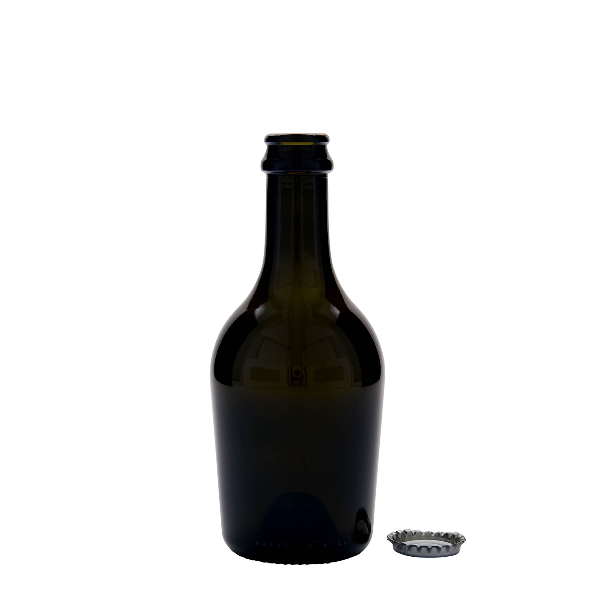 Shishe birre/vere me shkumë 330 ml 'Butterfly', qelq, jeshile antike, gojë: kapak kronkork Shishe birre/vere me shkumë 330 ml 'Butterfly', qelq, jeshile antike, gojë: kapak kronkork