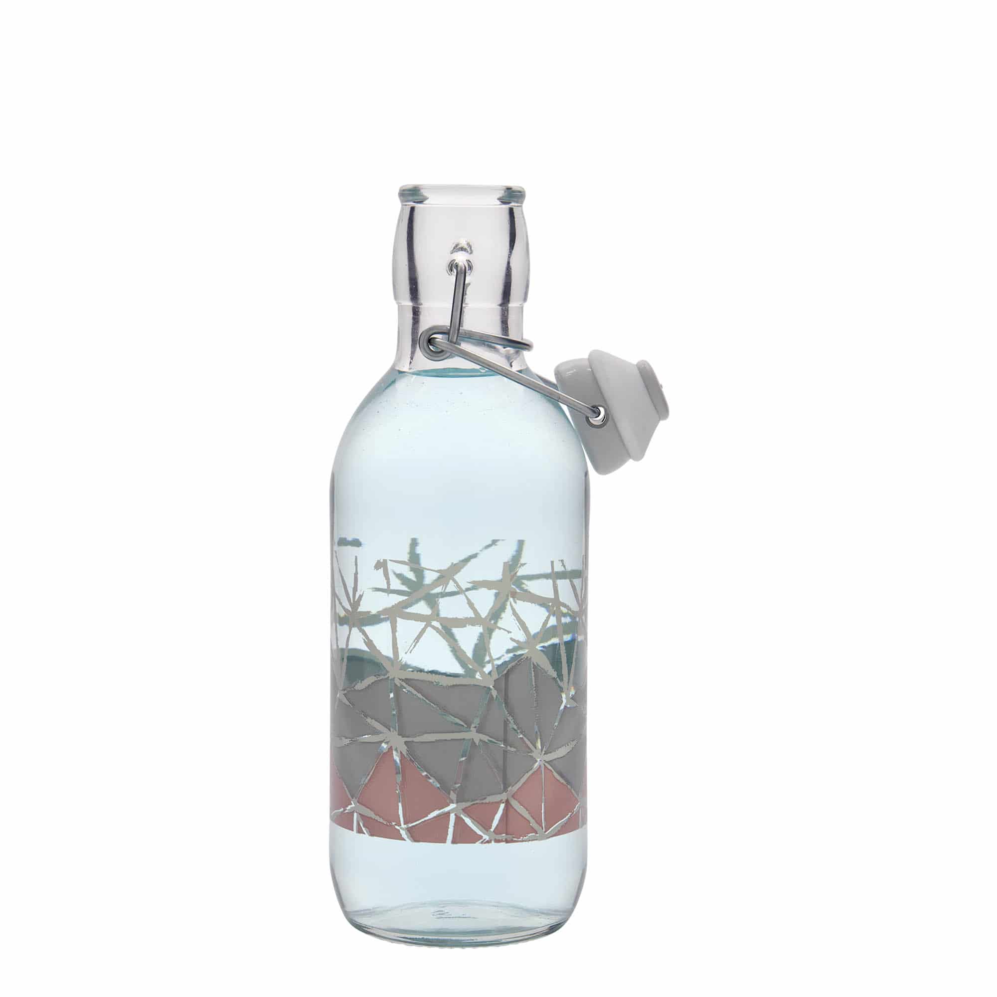 Shishe qelqi 500 ml Emilia me printim 'Manolibera rosa', hapje: kapak me kapëse.