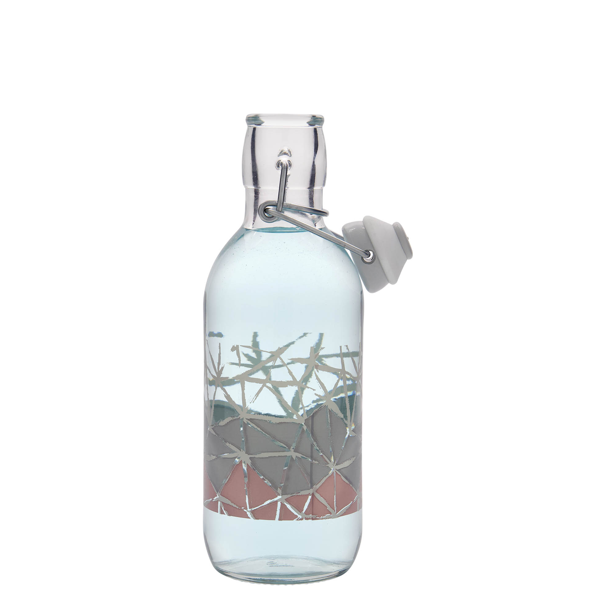 Shishe qelqi 500 ml Emilia me printim 'Manolibera rosa', hapje: kapak me kapëse. Shishe qelqi 500 ml Emilia me printim 'Manolibera rosa', hapje: kapak me kapëse.