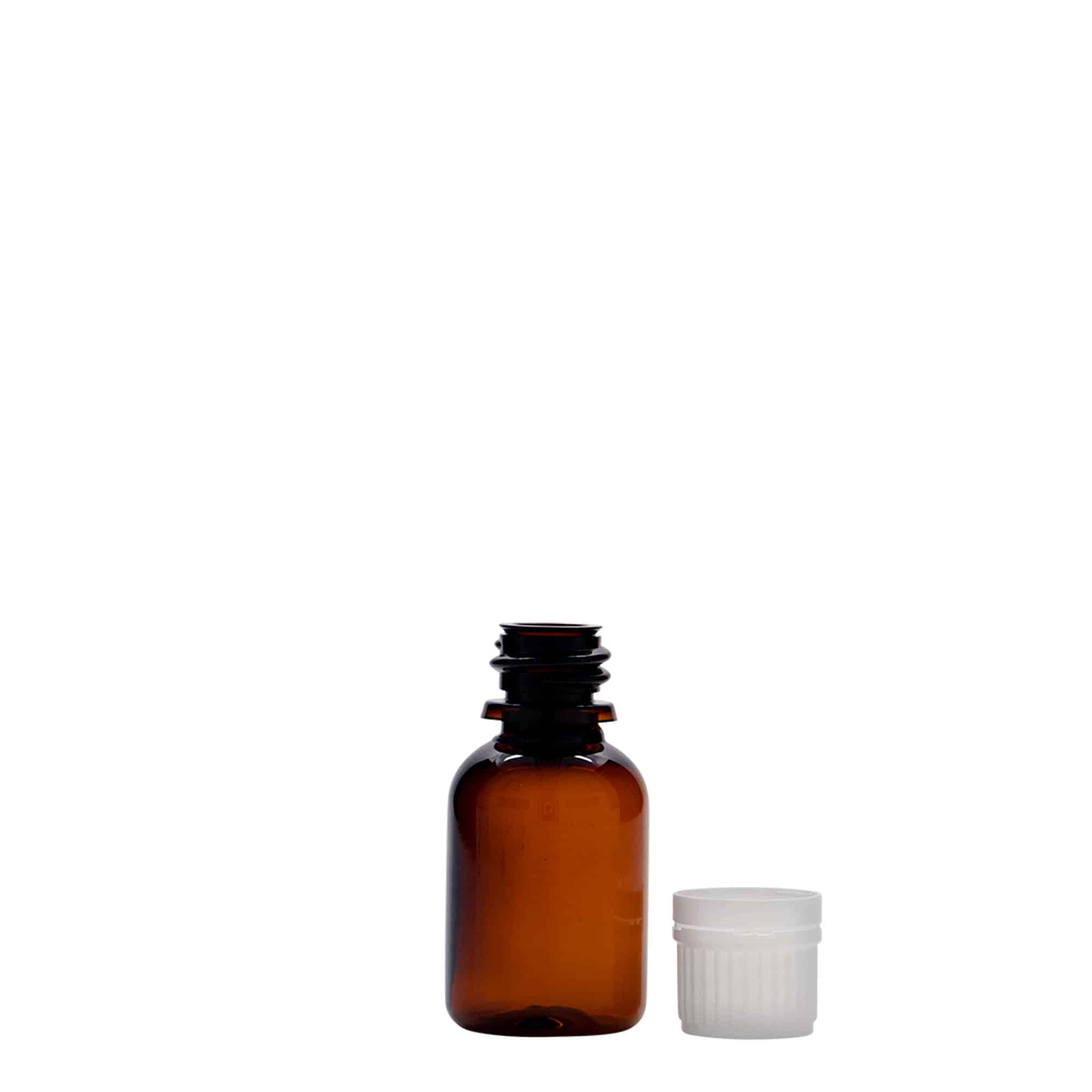 20 ml shishe mjekësore PET 'Easy Living', kafe, plastikë, gojëzimi: DIN 18