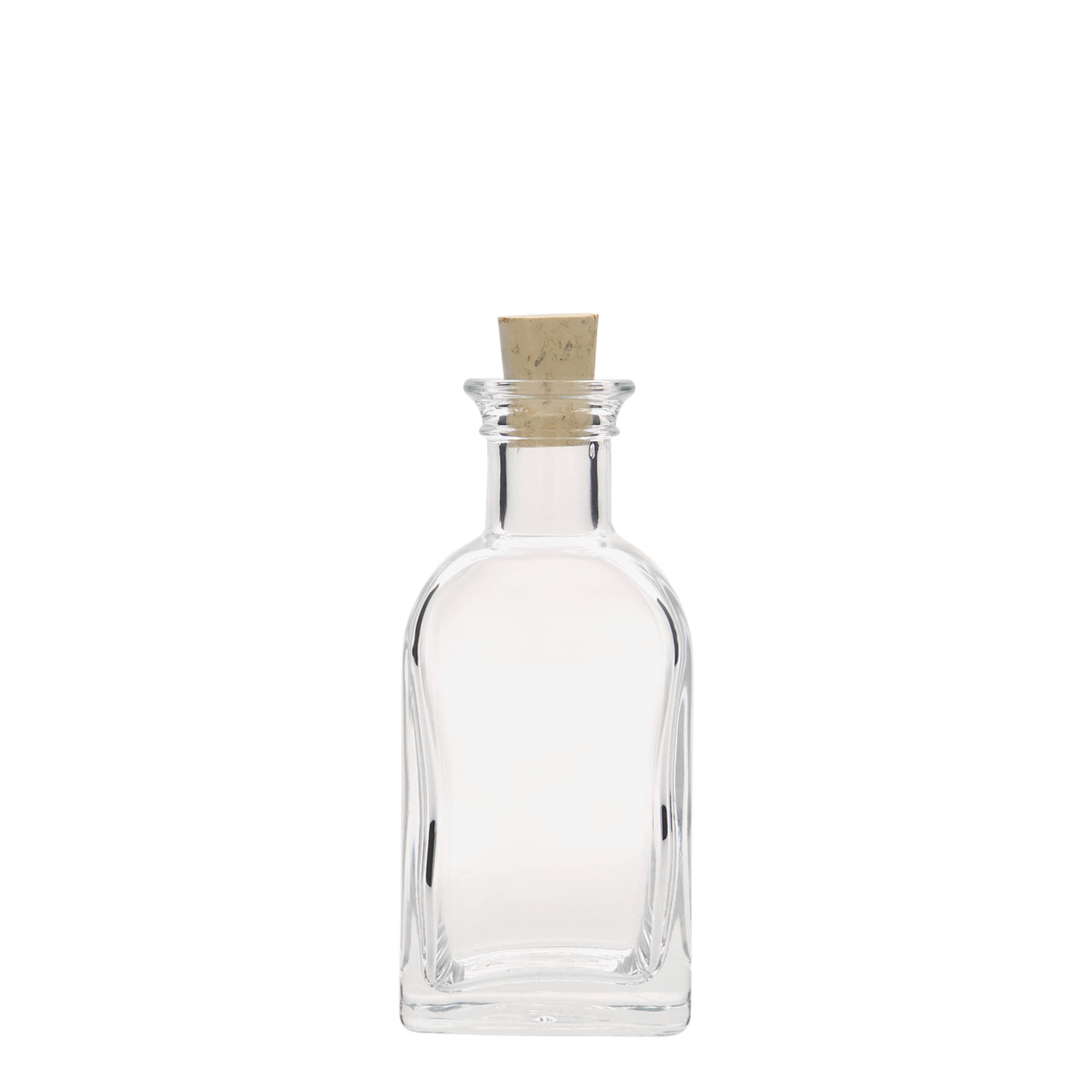 Shishe qelqi 100 ml Apotheker Carré, katrore, gojë: kork Shishe qelqi 100 ml Apotheker Carré, katrore, gojë: kork