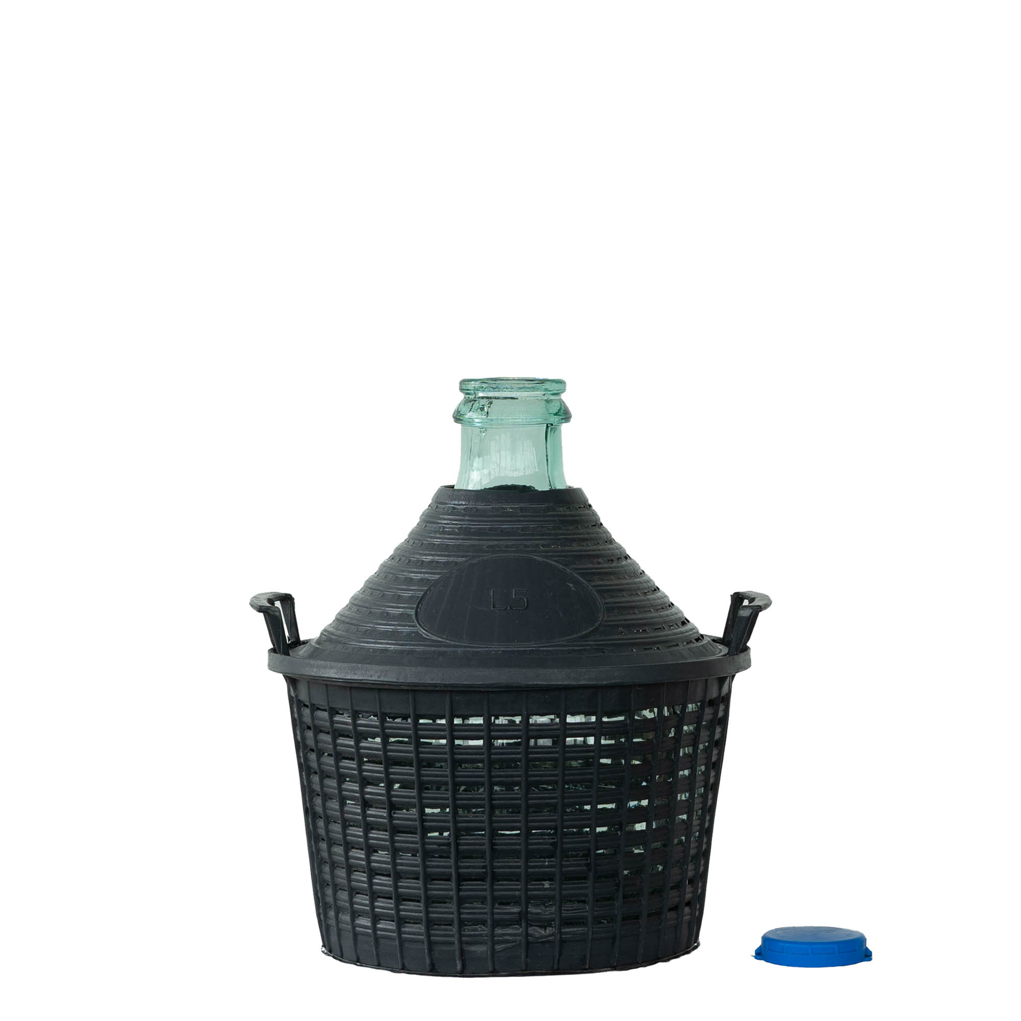 5 l shishe baloni me qafë të ngushtë, xham, gojë: kapak i mbuluar