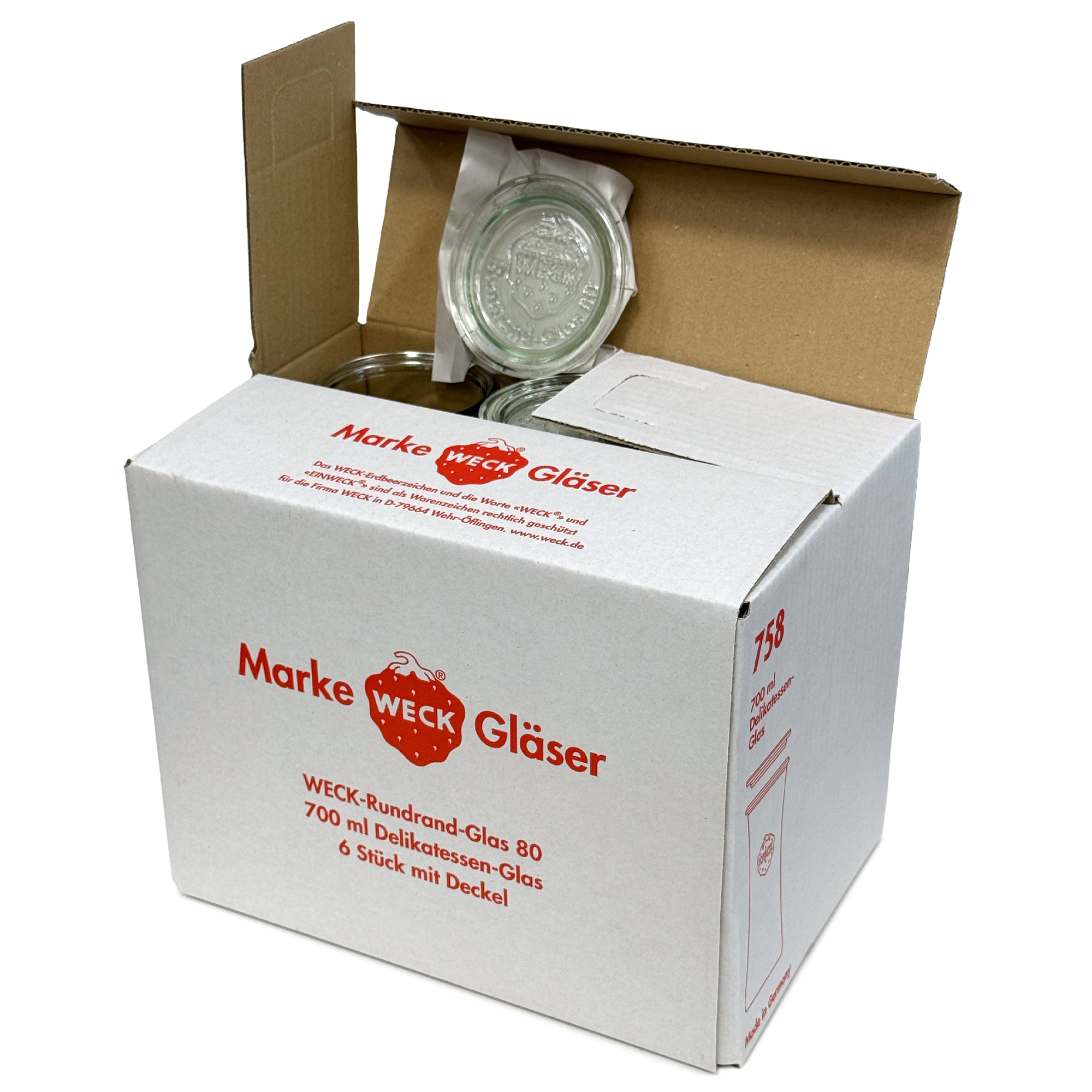 6x 730 ml WECK-garë gourmet me kapak qelqi RR 80