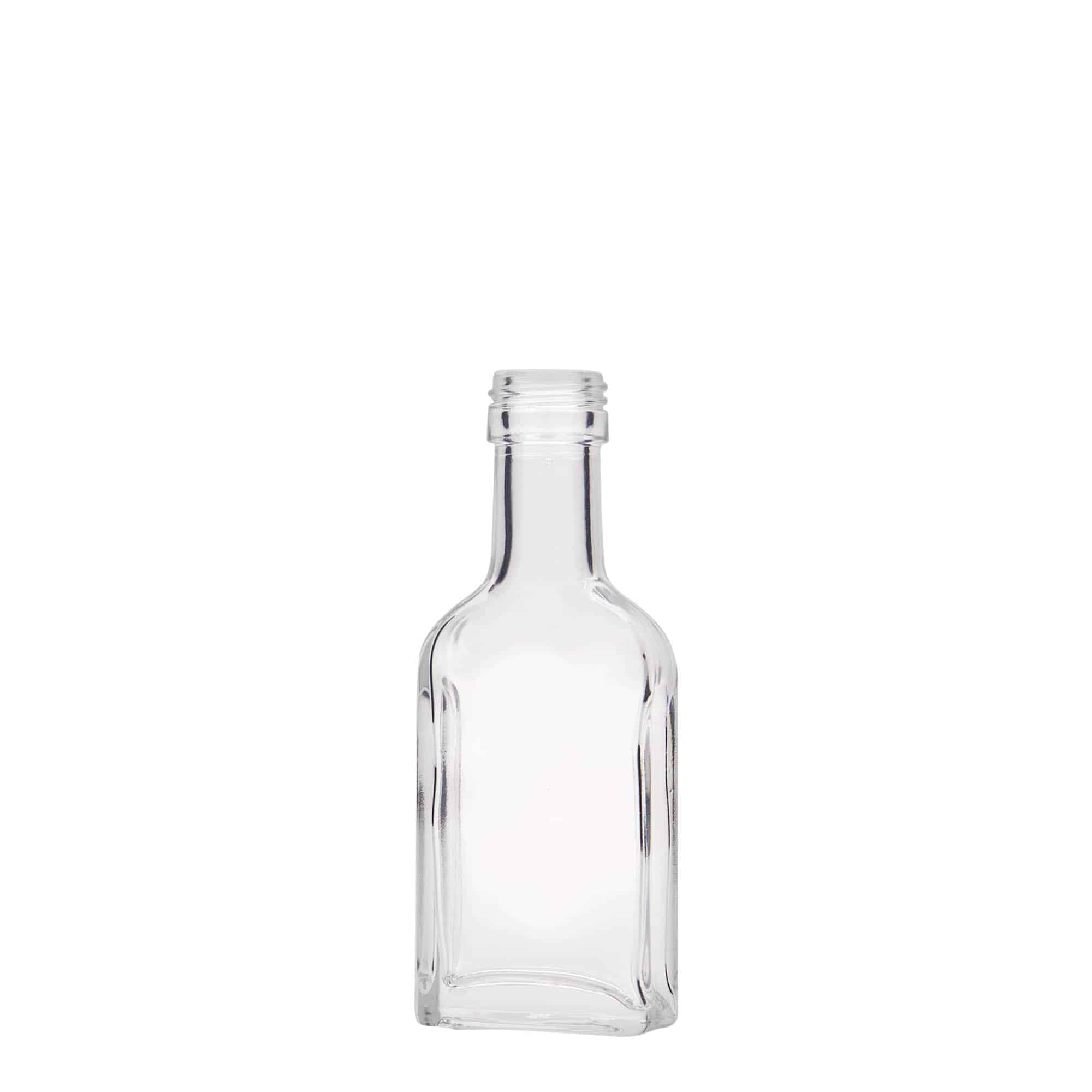 40 ml shishe xhepi me qafë të gjatë, drejtkëndëshe, xham, gojë: PP 22