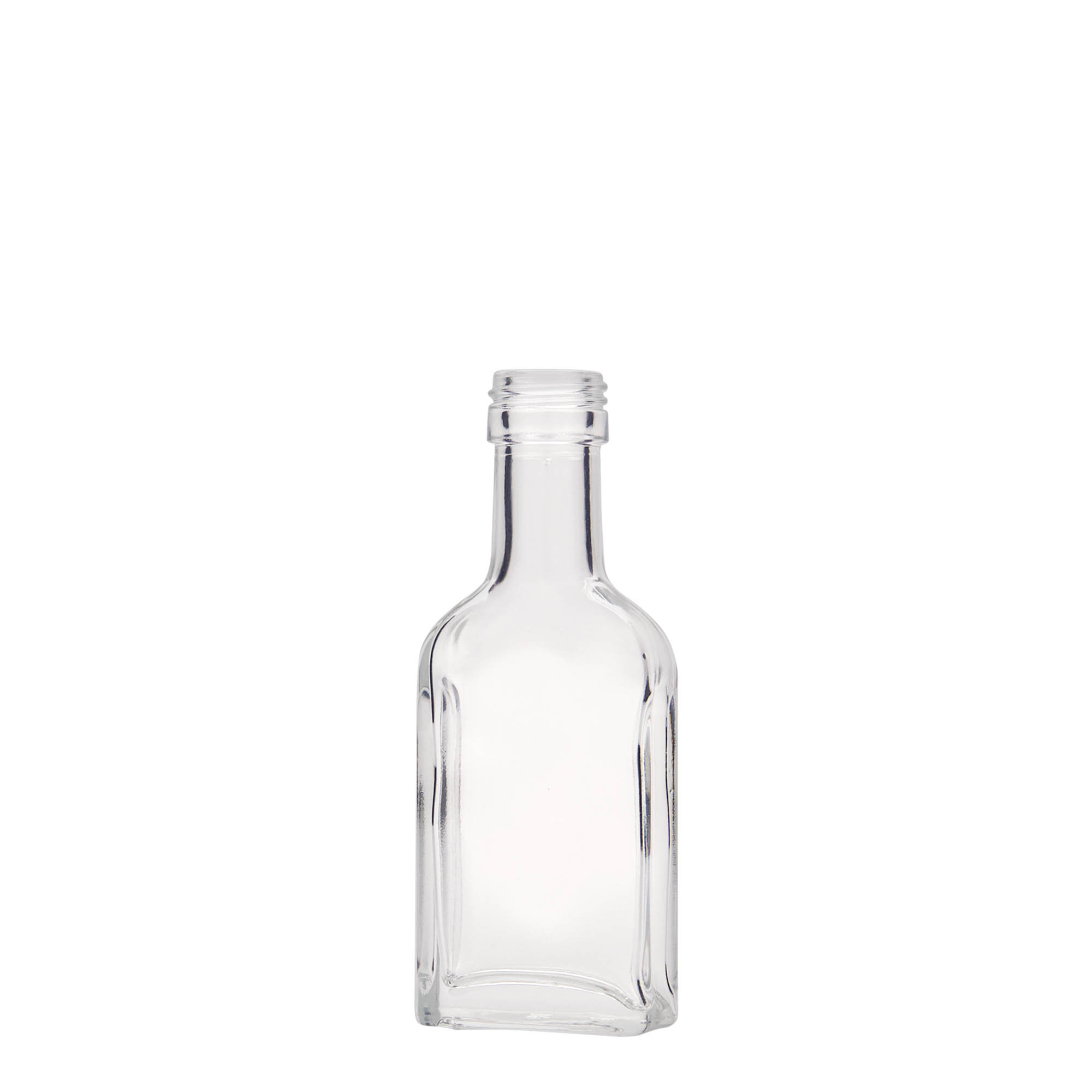 40 ml shishe xhepi me qafë të gjatë, drejtkëndëshe, xham, gojë: PP 22 40 ml shishe xhepi me qafë të gjatë, drejtkëndëshe, xham, gojë: PP 22