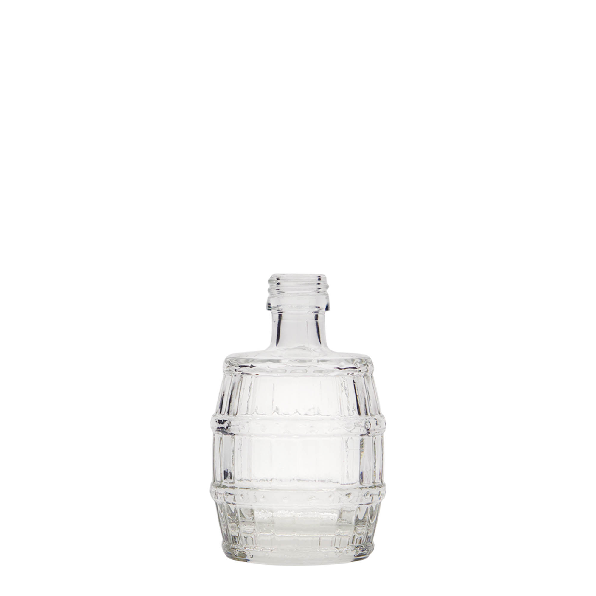 Shishe qelqi 50 ml 'Fass', gojë: PP 18 Shishe qelqi 50 ml 'Fass', gojë: PP 18