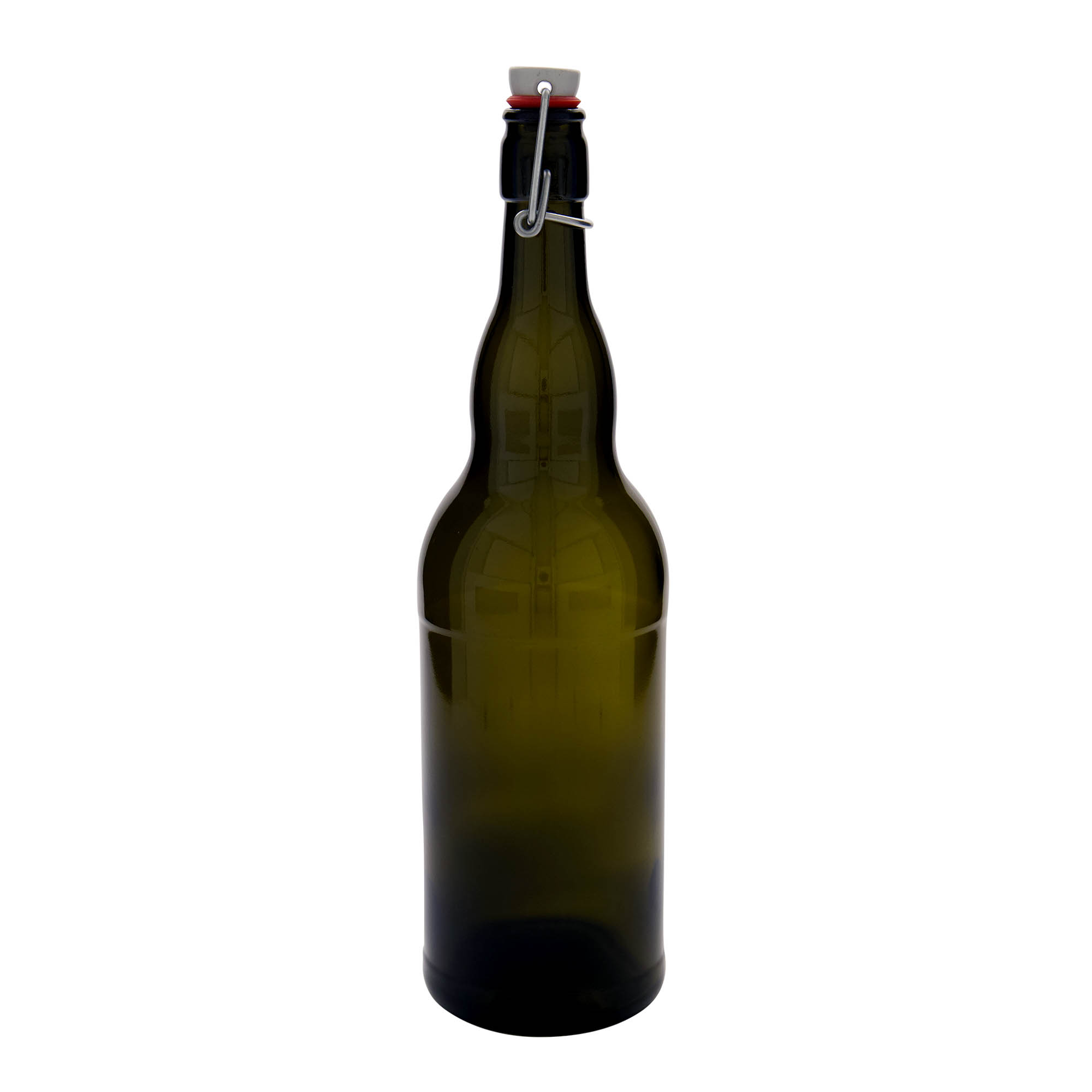 1.000 ml shishe birre Belgjikë, qelq, jeshile antike, gojë: mbyllje me kapak me shirit.