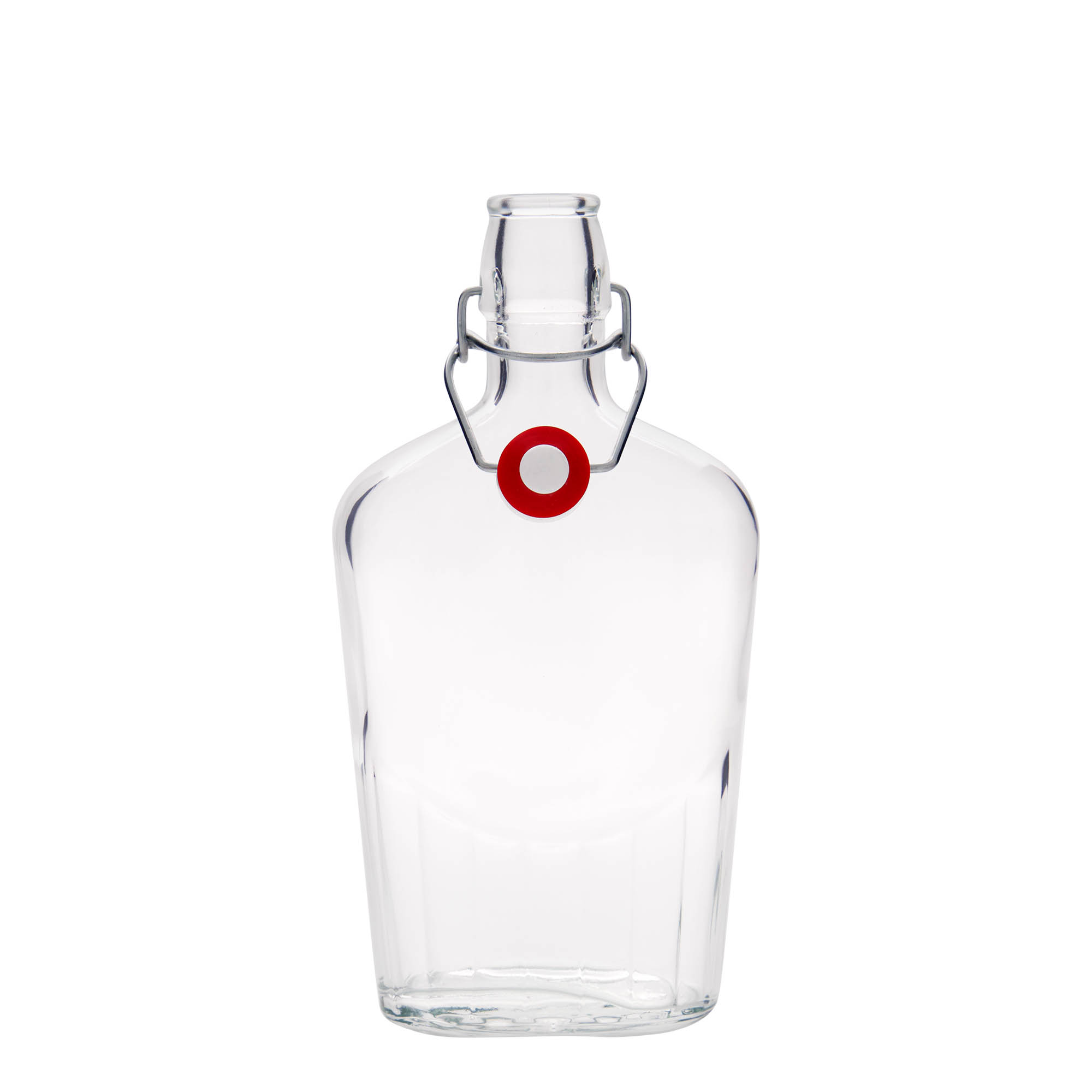 Shishe qelqi 500 ml 'Fiaschetta', ovale, grykë: mbyllje me kapëse.