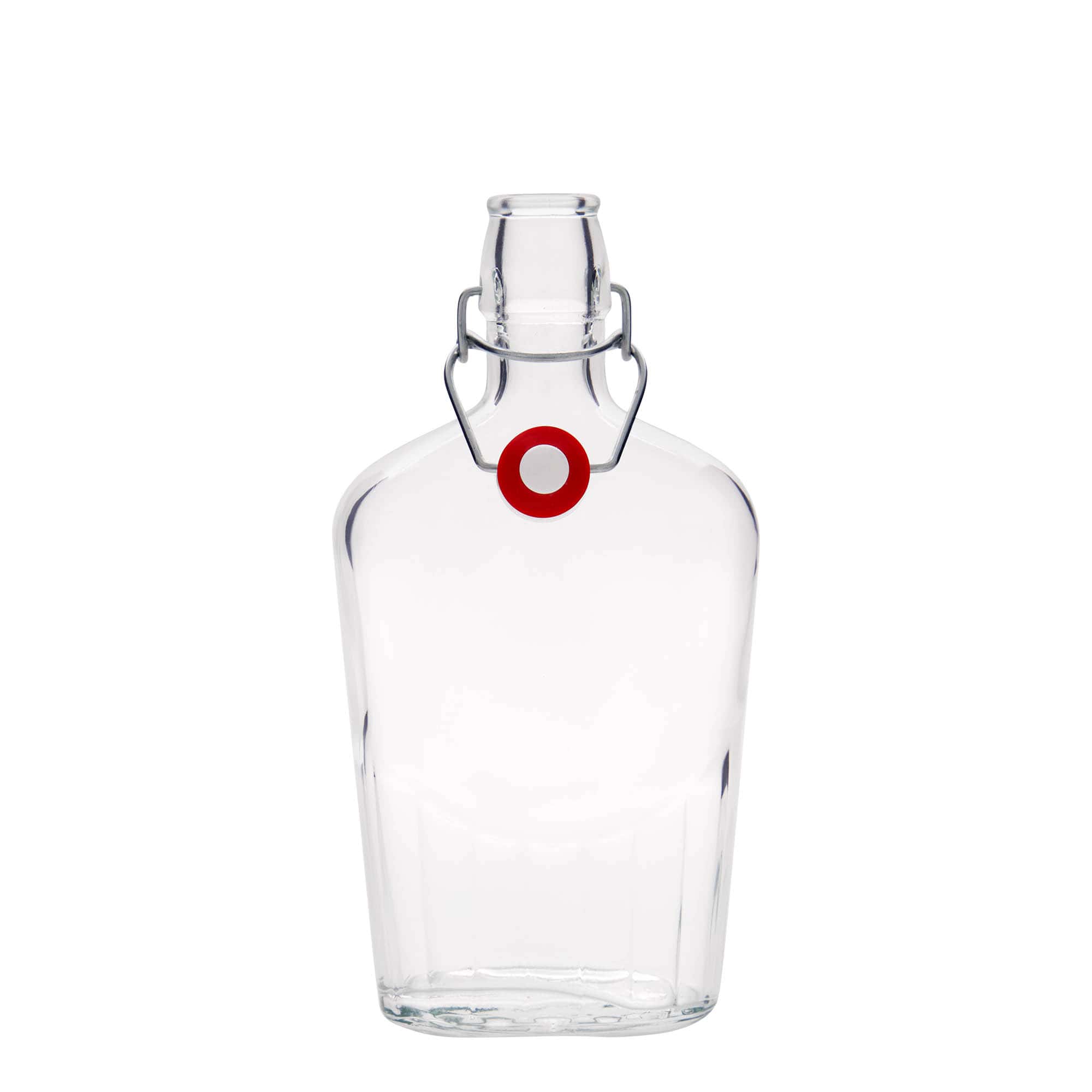 Shishe qelqi 500 ml 'Fiaschetta', ovale, grykë: mbyllje me kapëse. Shishe qelqi 500 ml 'Fiaschetta', ovale, grykë: mbyllje me kapëse.