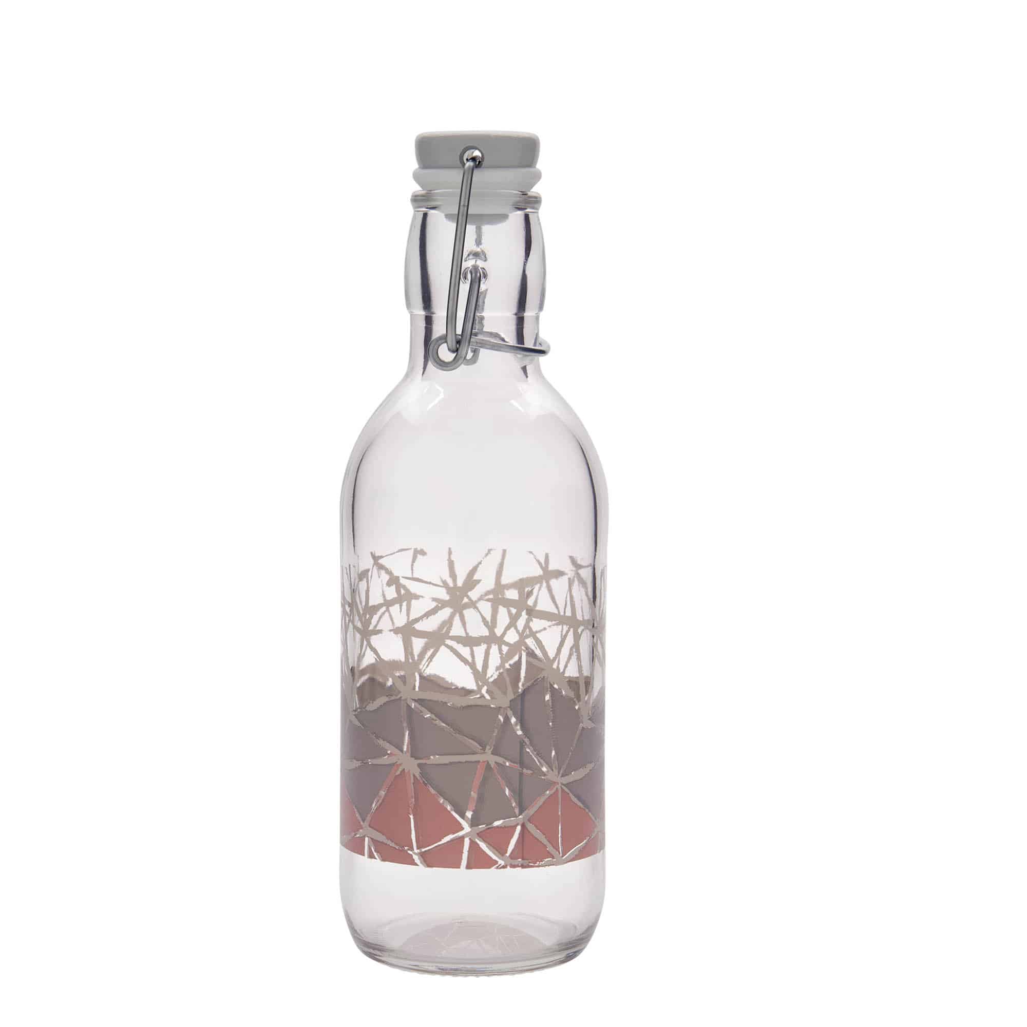 Shishe qelqi 500 ml Emilia me printim 'Manolibera rosa', hapje: kapak me kapëse.