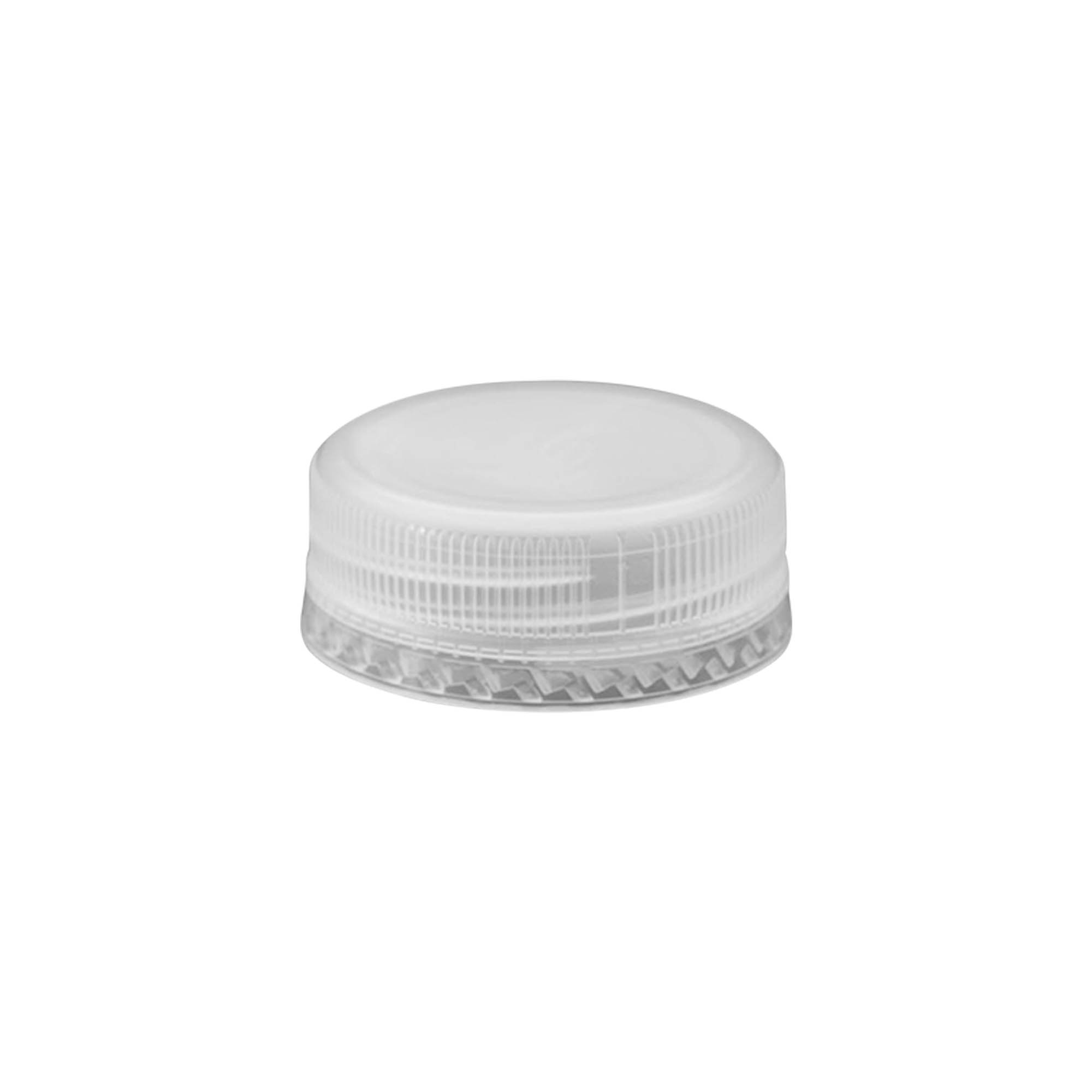 Kapak me vidë me fill të dyfishtë, plastikë PE, i bardhë, për gojën: PET 38 mm Kapak me vidë me fill të dyfishtë, plastikë PE, i bardhë, për gojën: PET 38 mm