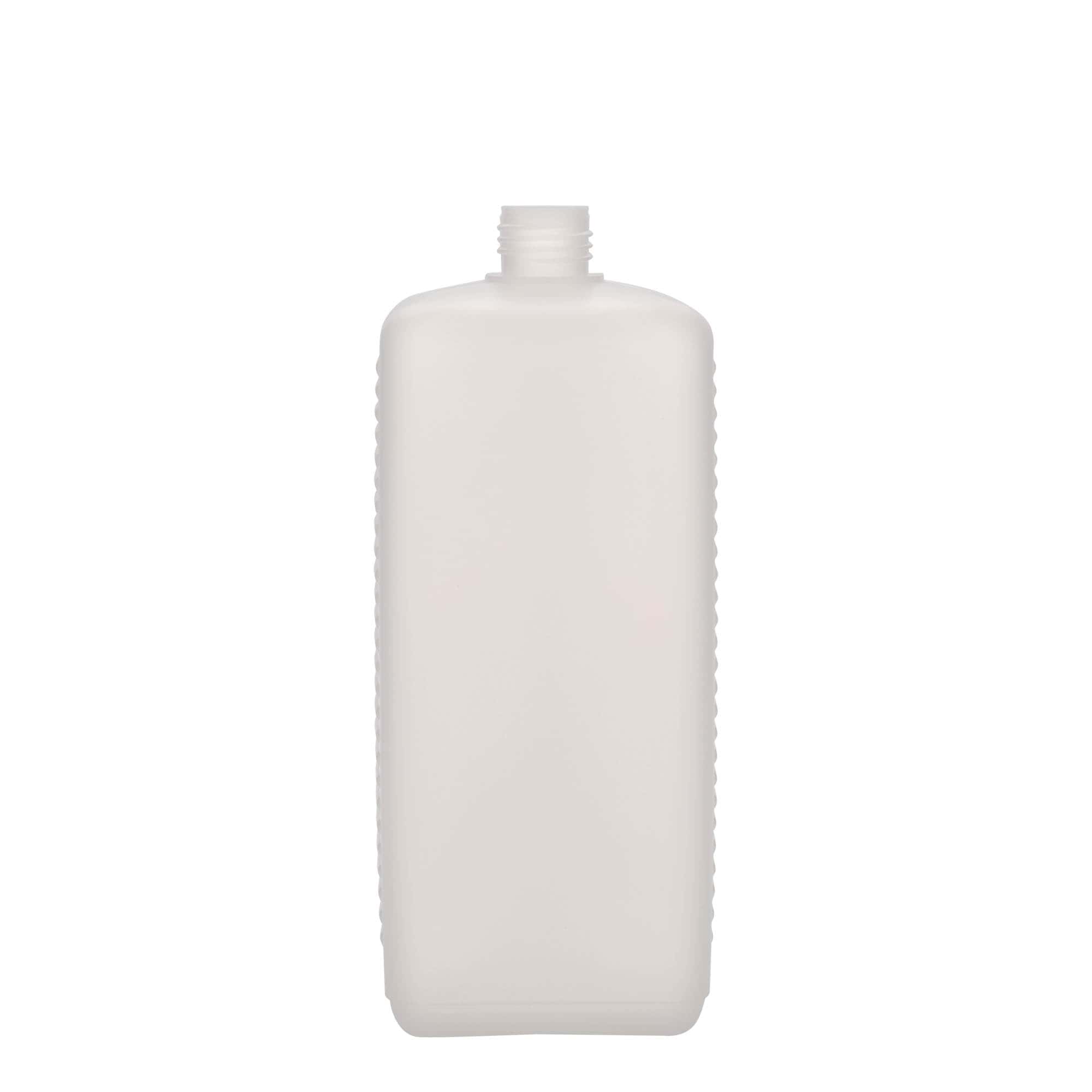 1.000 ml shishe kanister, drejtkëndëshe, plastikë HDPE, natyrale, hapje: DIN 25 EPE