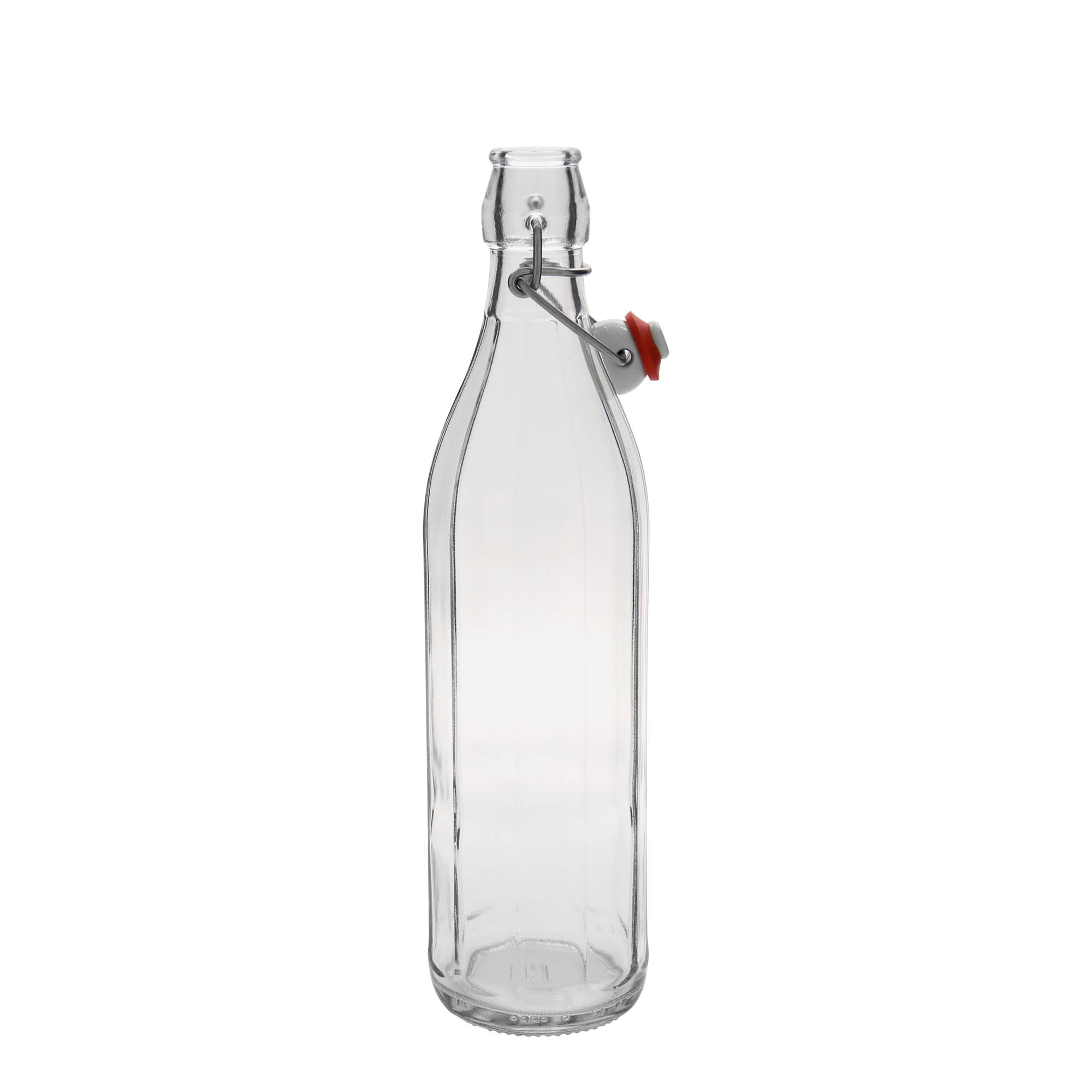 Shishe qelqi 750 ml 'Bravo', tetëkëndëshe, gojë: mbyllje me kapëse.