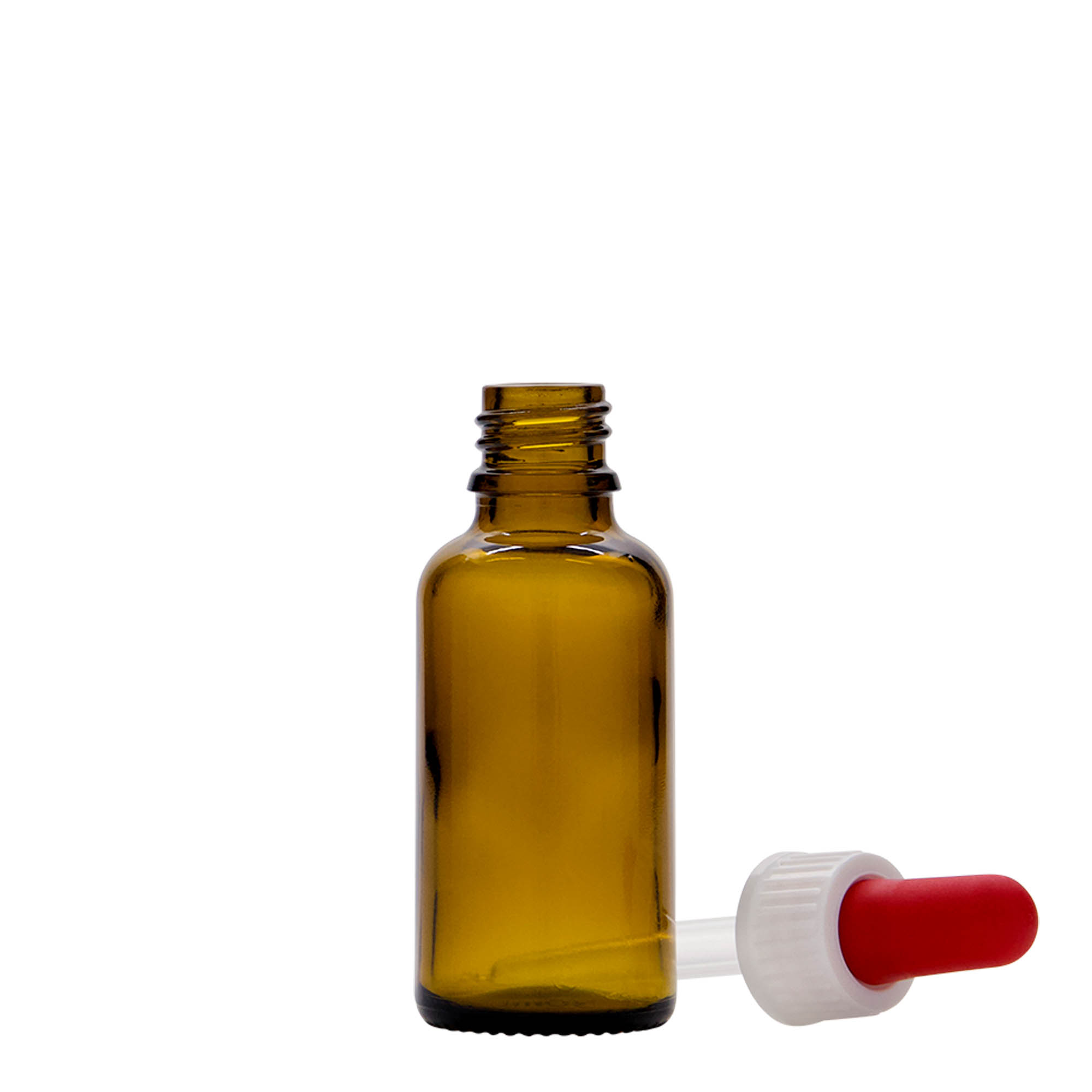 30 ml shishe me pipetë, mjekësore, xham, kafe, gojëzimi: DIN 18