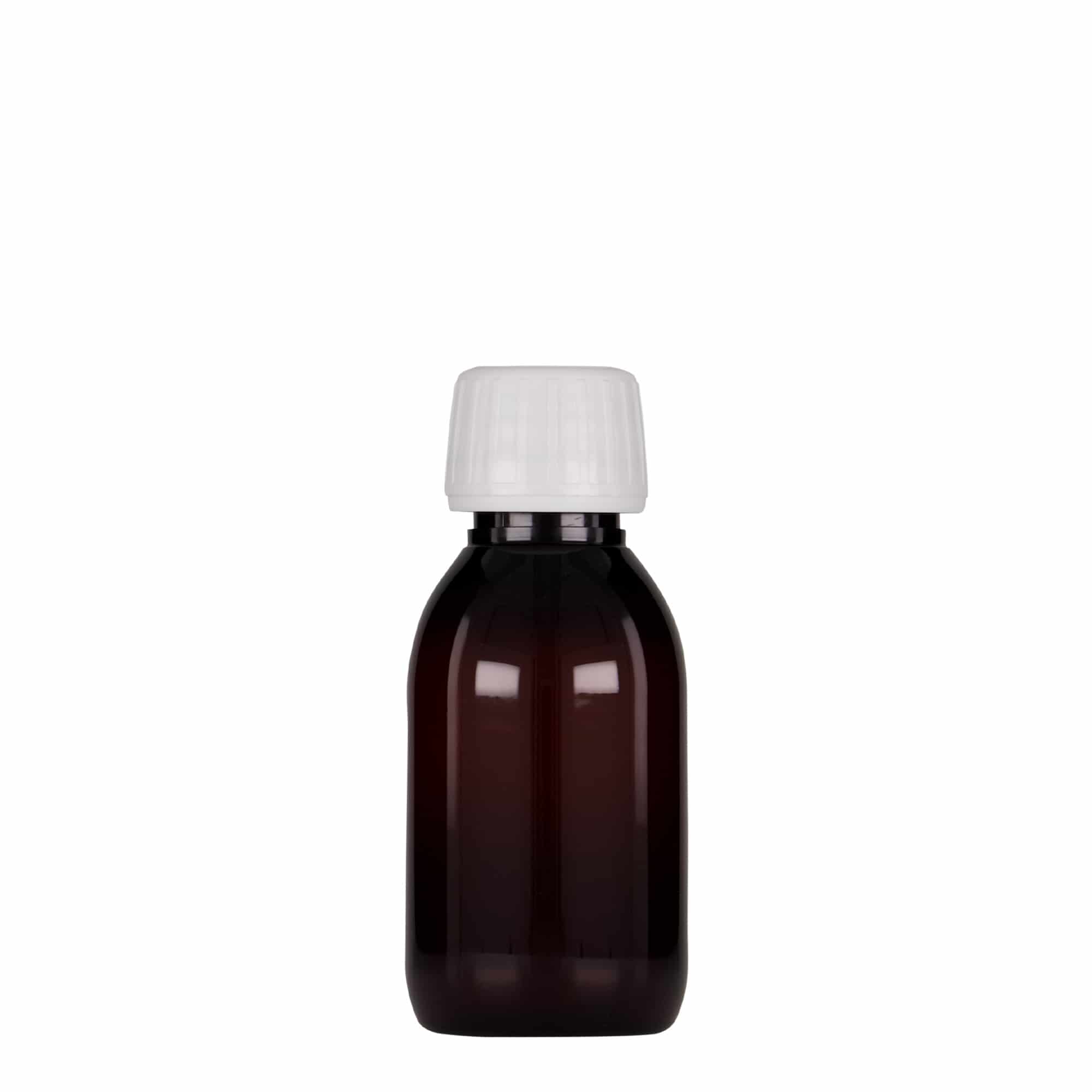 Shishe mjekësore PET 100 ml, kafe, plastikë, gojë: PP 28