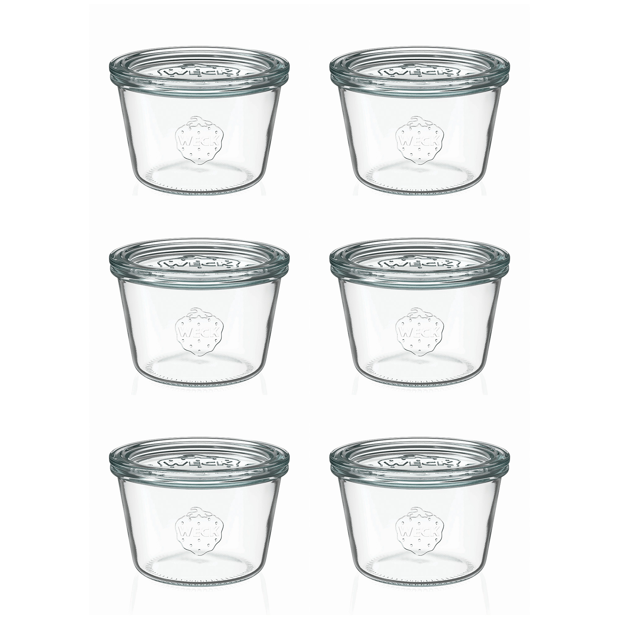 6x 370 ml gjypa WECK me hapje të gjerë me kapak qelqi RR 100